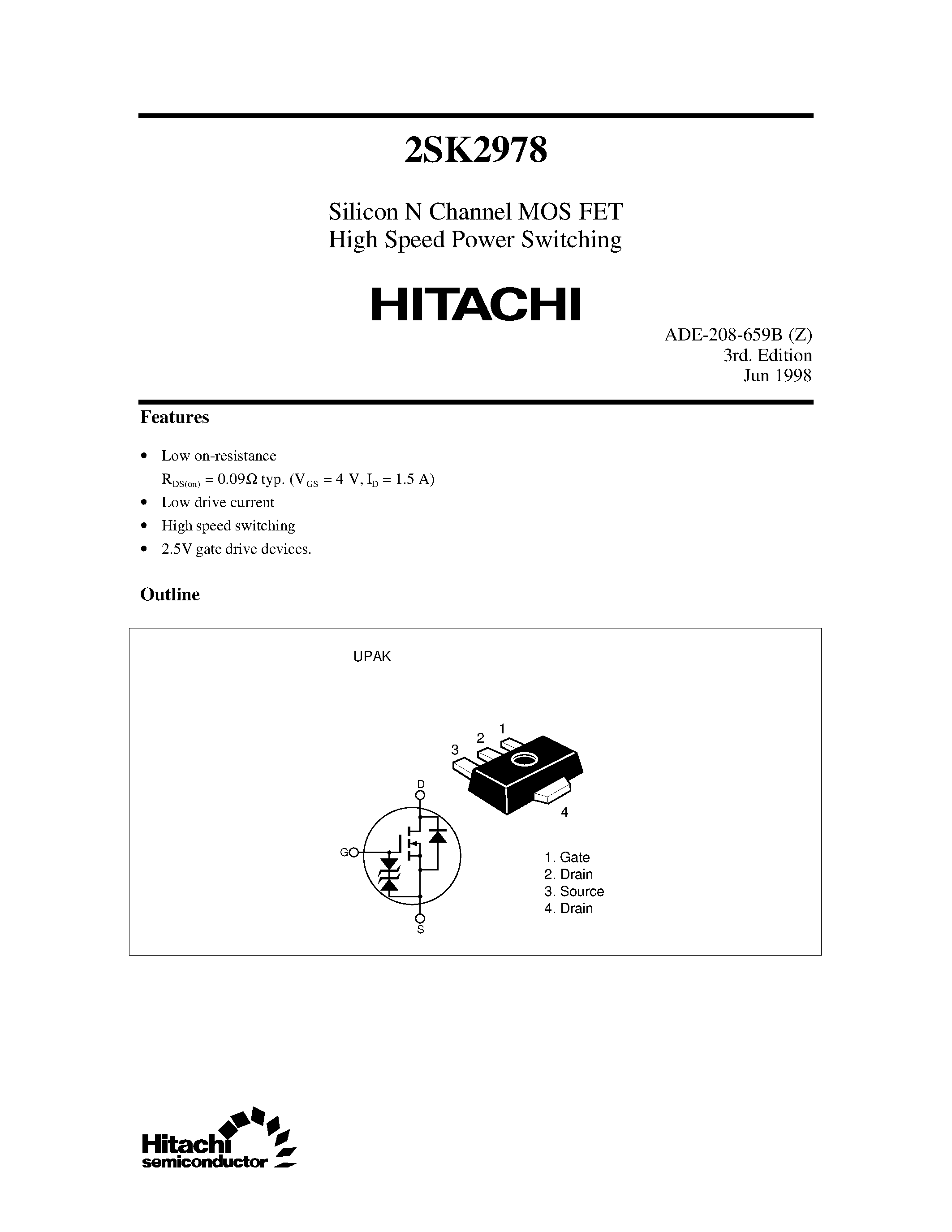 Даташит 2SK2978 - Silicon N Channel MOS FET High Speed Power Switching страница 1