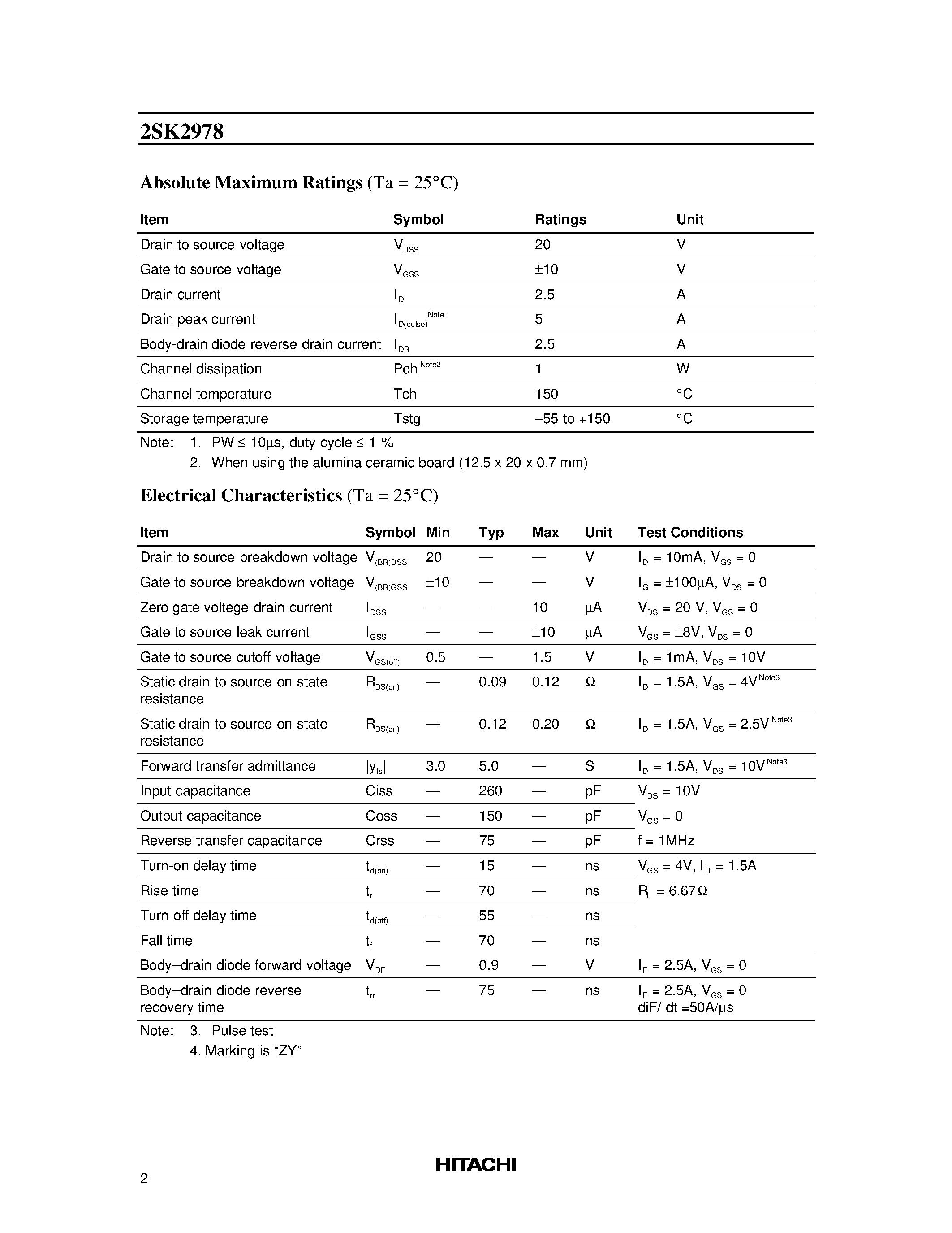 Даташит 2SK2978 - Silicon N Channel MOS FET High Speed Power Switching страница 2