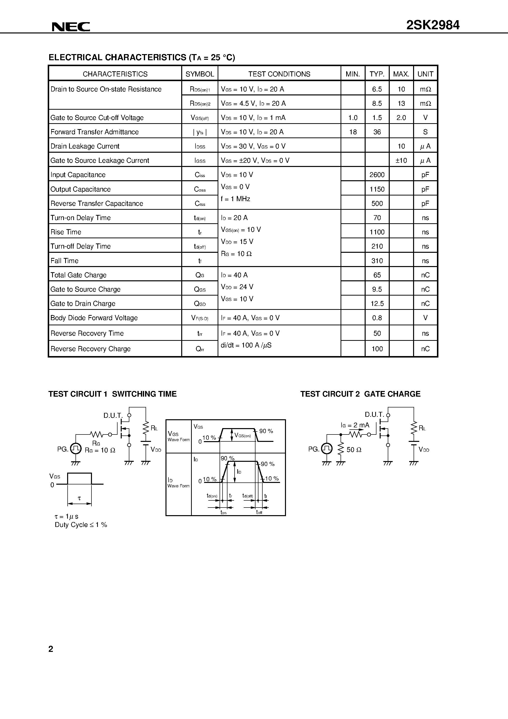 Даташит 2SK2984-S - SWITCHING N-CHANNEL POWER MOS FET INDUSTRIAL USE страница 2
