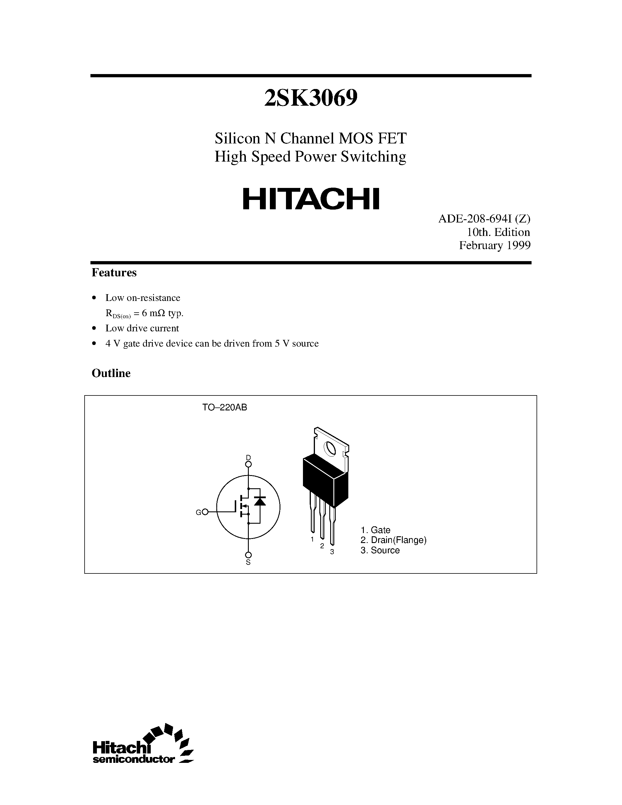 Datasheet 2SK30 - Silicon N Channel MOS FET High Speed Power Switching page 1