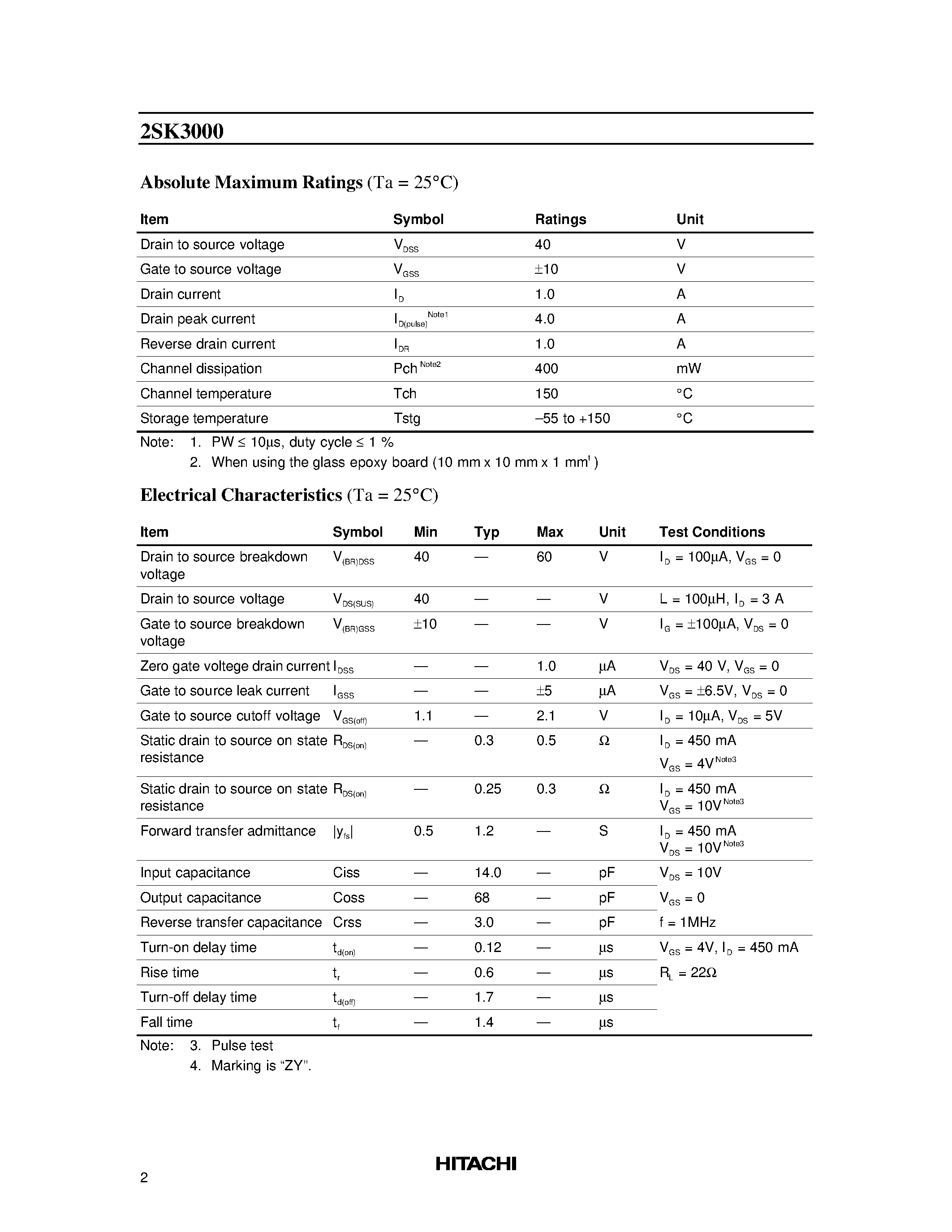 Datasheet 2SK3000 - Silicon N Channel MOS FET Low Frequency Power Switching page 2