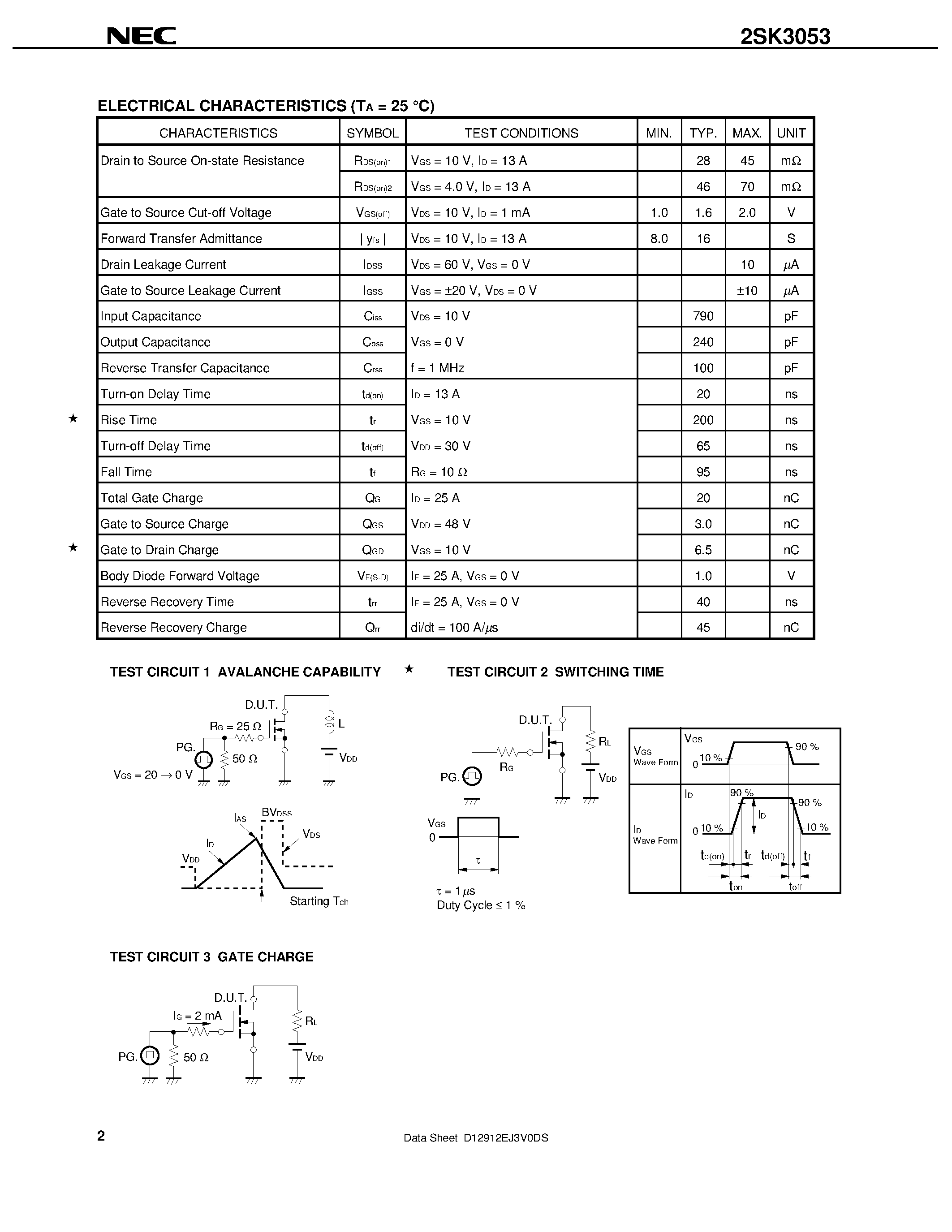 Datasheet 2SK3053 - SWITCHING N-CHANNEL POWER MOS FET INDUSTRIAL USE page 2