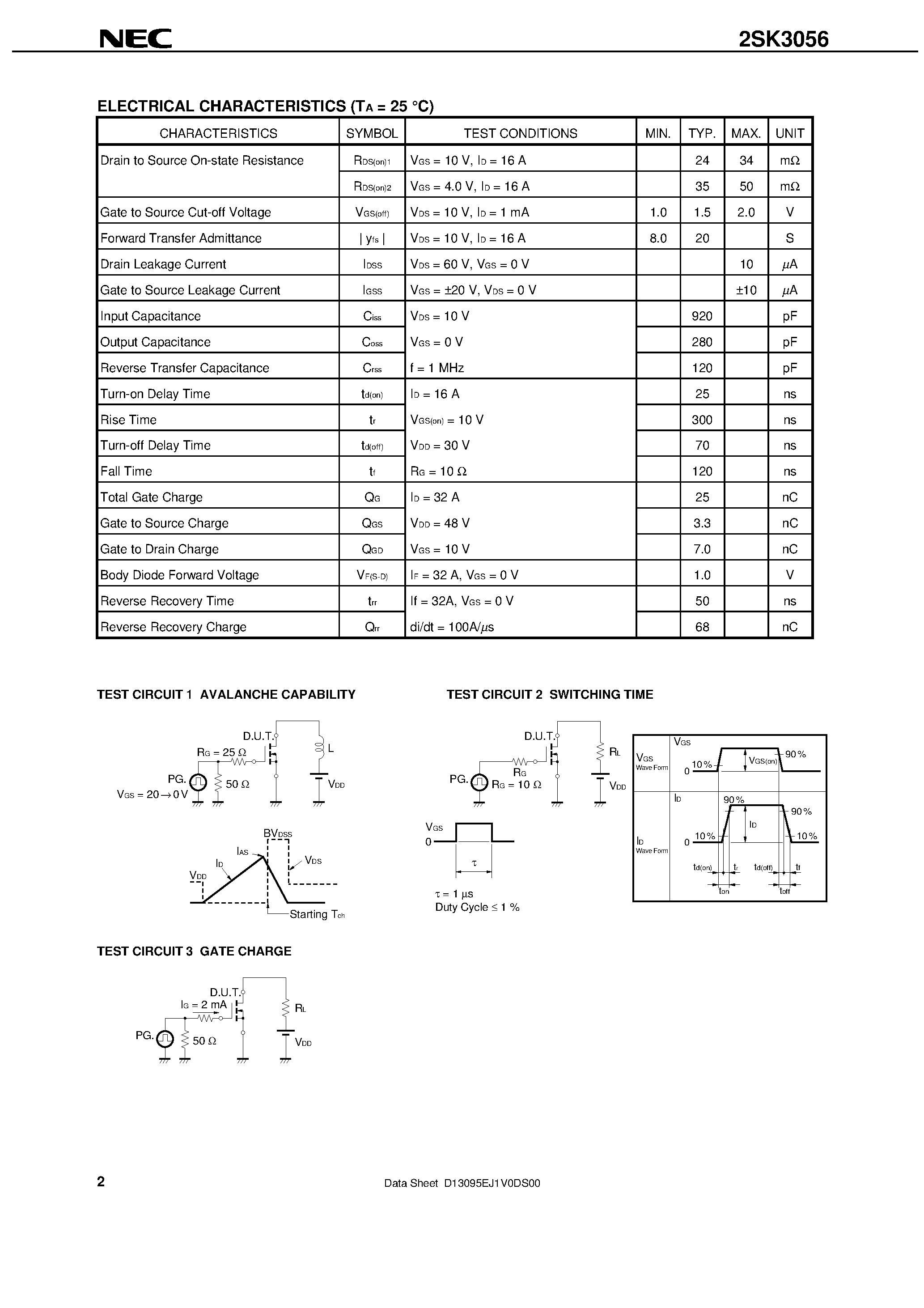 Datasheet 2SK3056-ZJ page 2 Datasheet 2SK3056-ZJ - SWITCHING N-CHANNEL POWER MOS FET INDUSTRIAL USE page 2