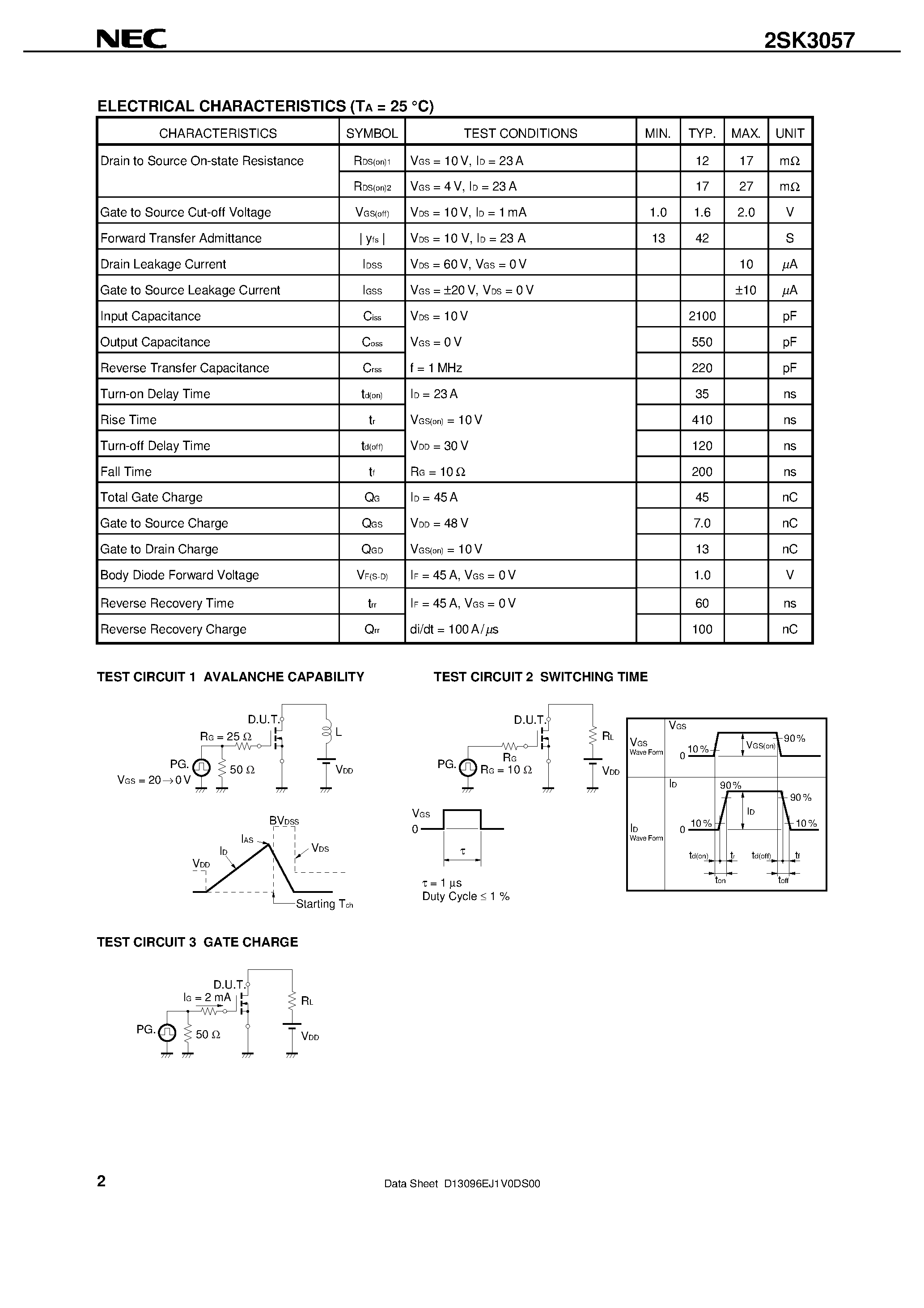 Datasheet 2SK3057 - SWITCHING N-CHANNEL POWER MOS FET INDUSTRIAL USE page 2