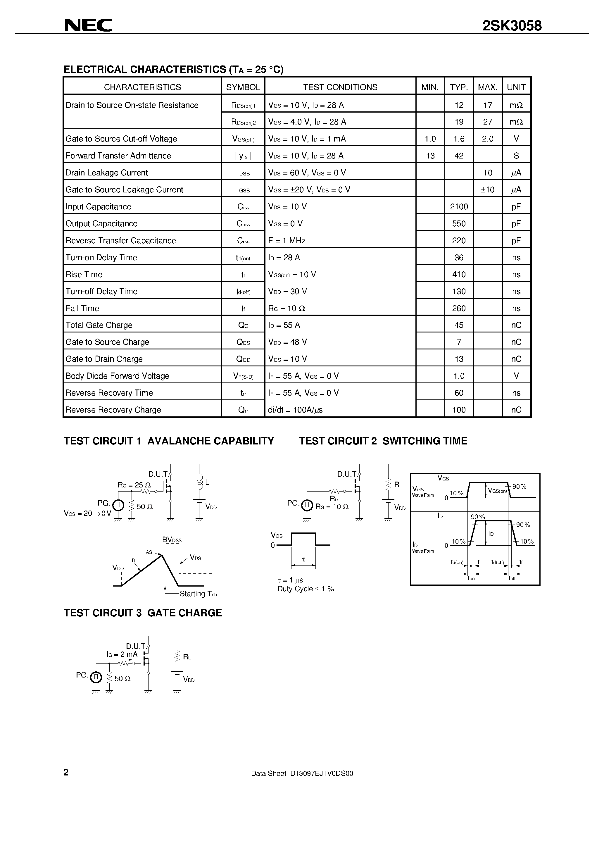 Datasheet 2SK3058-ZJ - SWITCHING N-CHANNEL POWER MOS FET INDUSTRIAL USE page 2