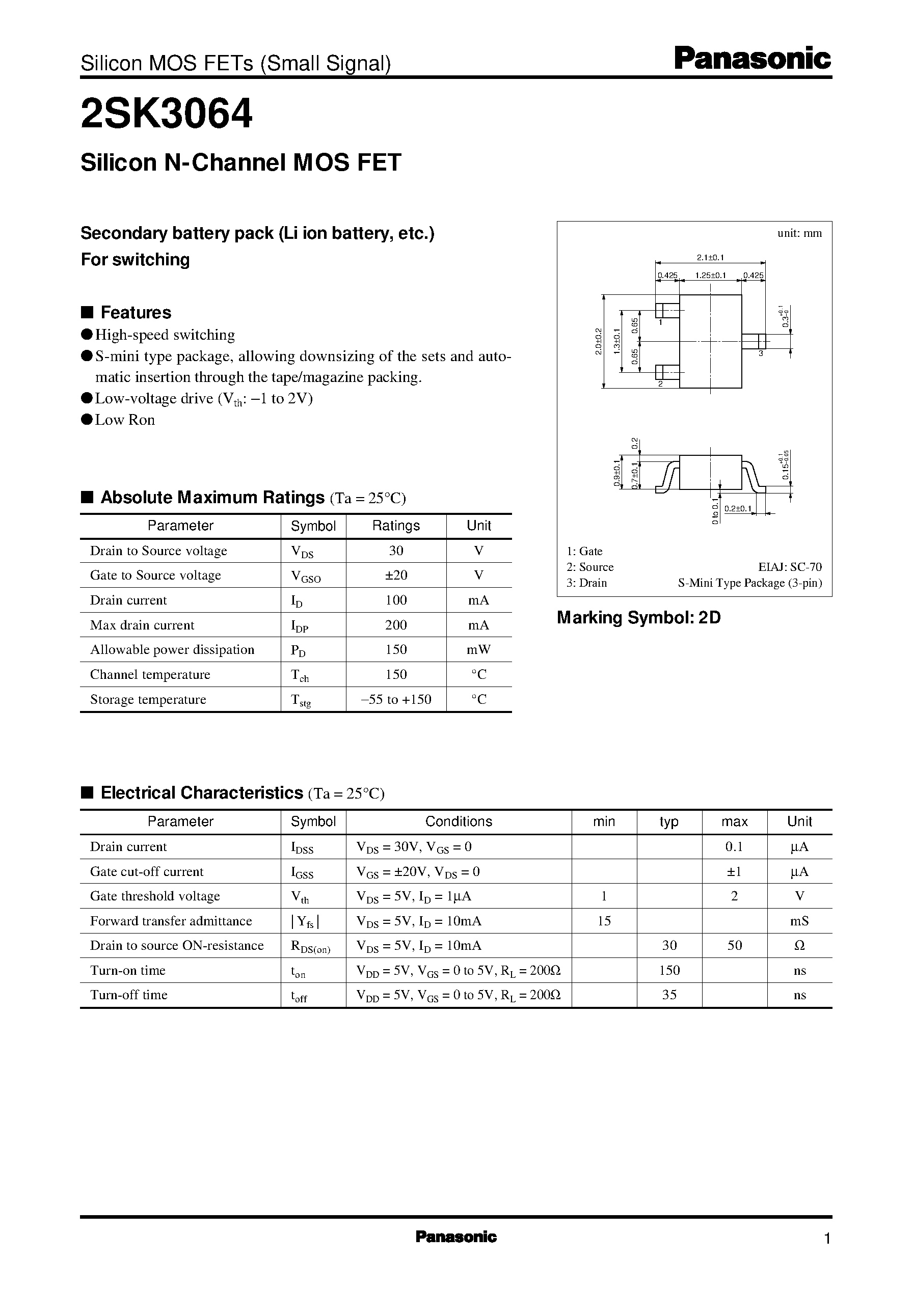 Datasheet 2SK3064 - Silicon N-Channel MOS FET page 1