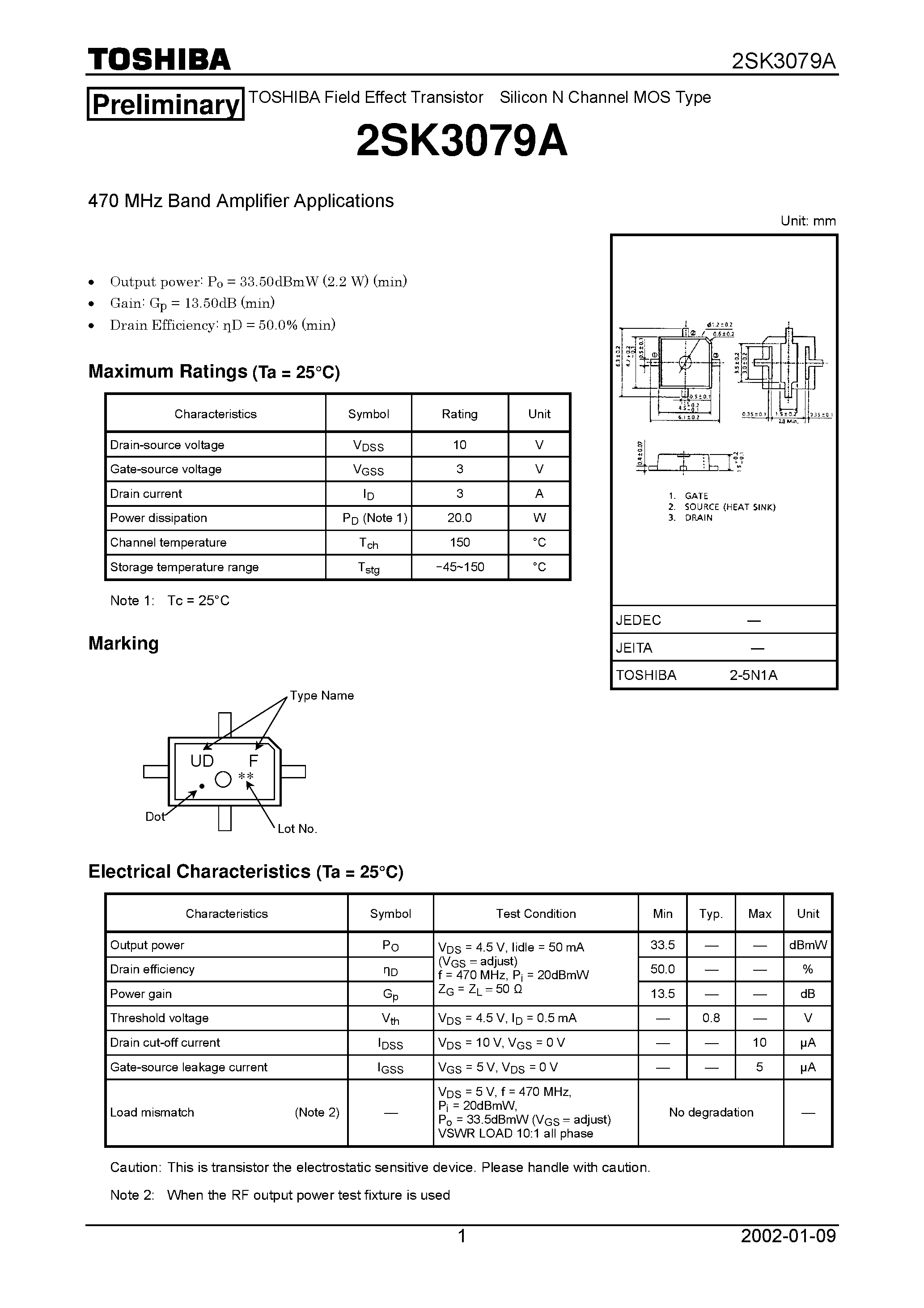 Datasheet 2SK3079A page 1 Datasheet 2SK3079A - TOSHIBA Field Effect Transistor Silicon N Channel MOS Type page 1