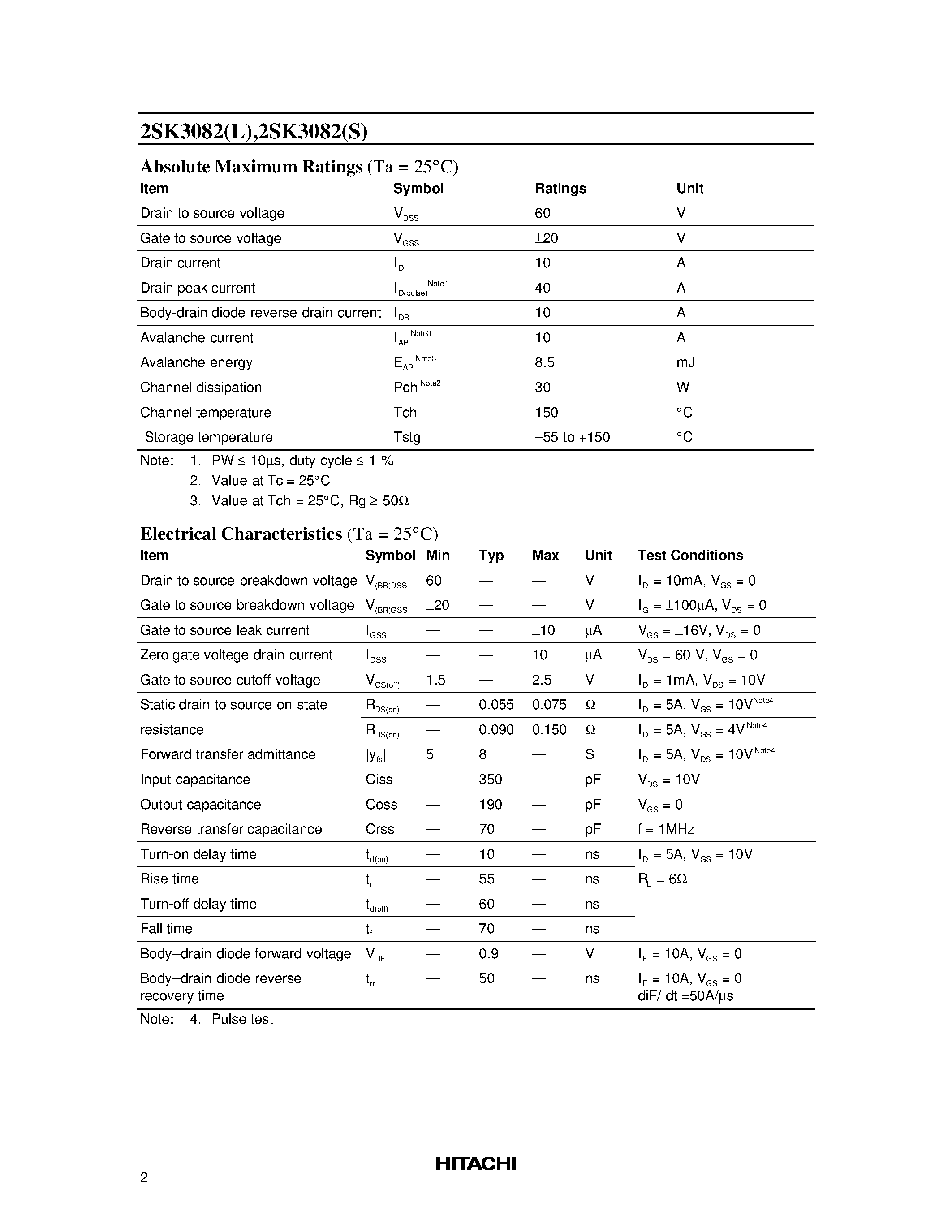 Datasheet 2SK3082 - Silicon N Channel MOS FET High Speed Power Switching page 2