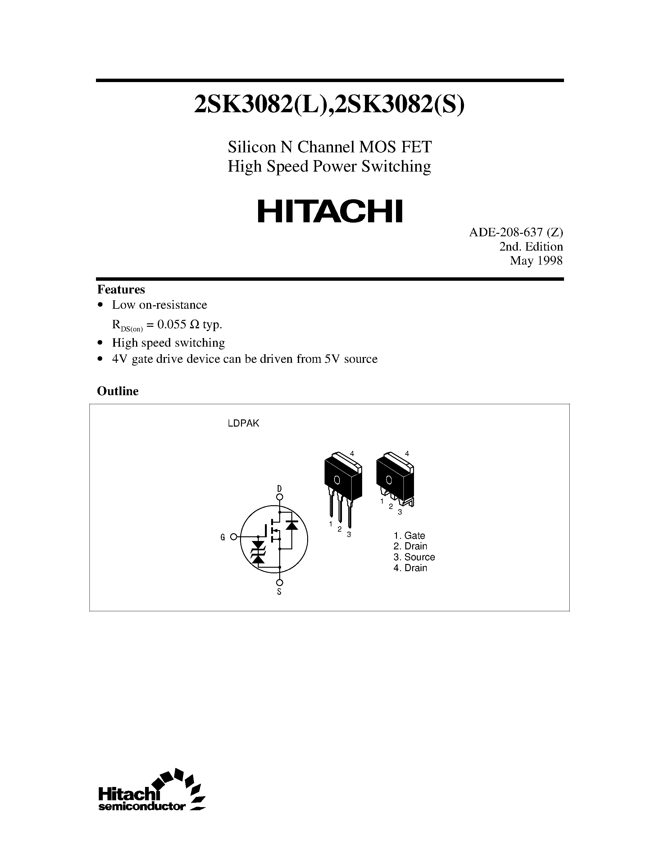 Datasheet 2SK3082S - Silicon N Channel MOS FET High Speed Power Switching page 1