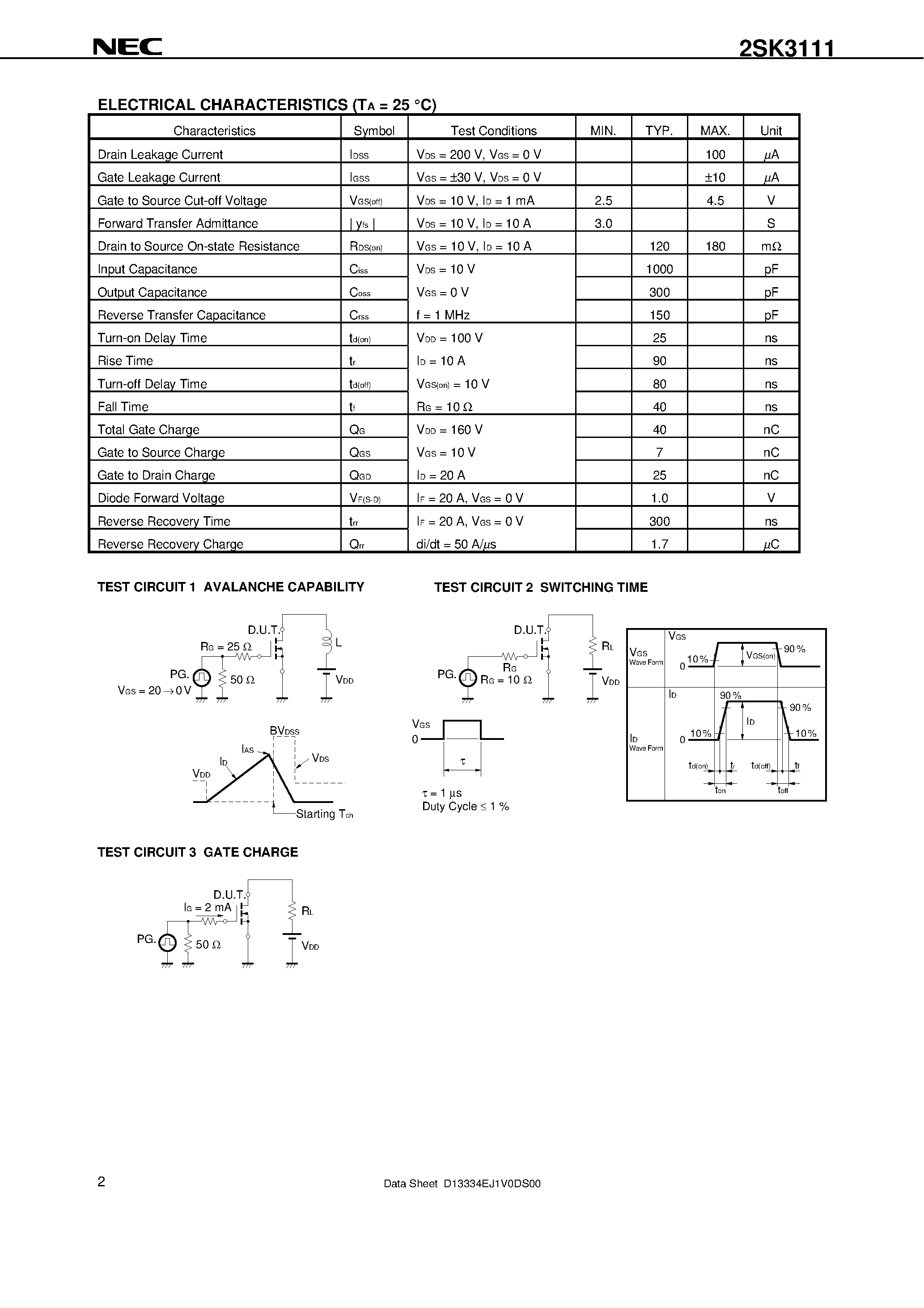 Datasheet 2SK3111-S - SWITCHING N-CHANNEL POWER MOS FET INDUSTRIAL USE page 2