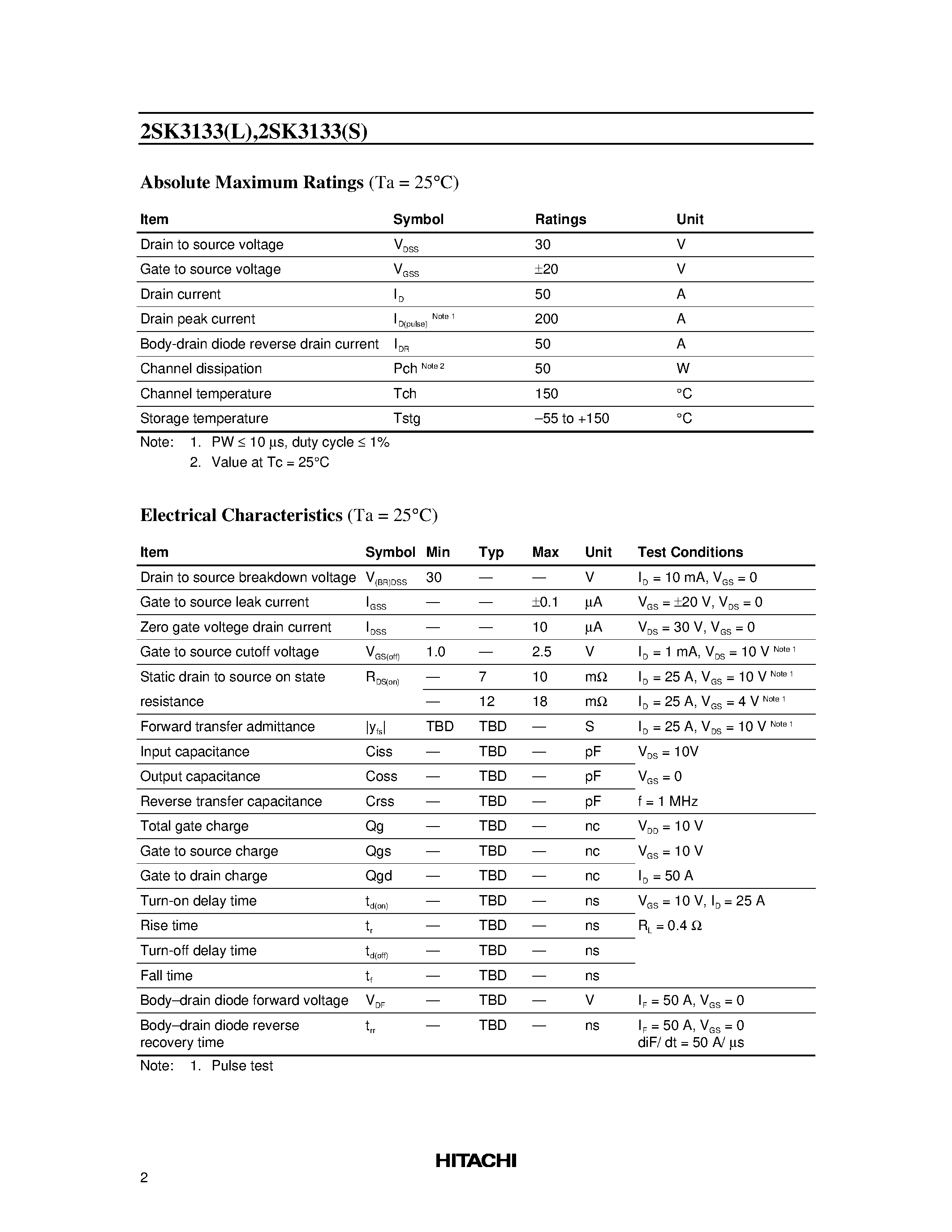 Datasheet 2SK3133 - Silicon N Channel MOS FET High Speed Power Switching page 2