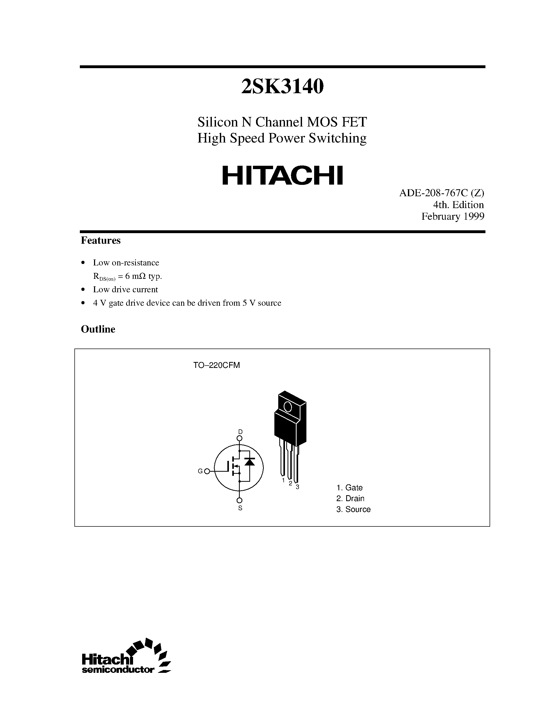 Datasheet 2SK3140 - Silicon N Channel MOS FET High Speed Power Switching page 1