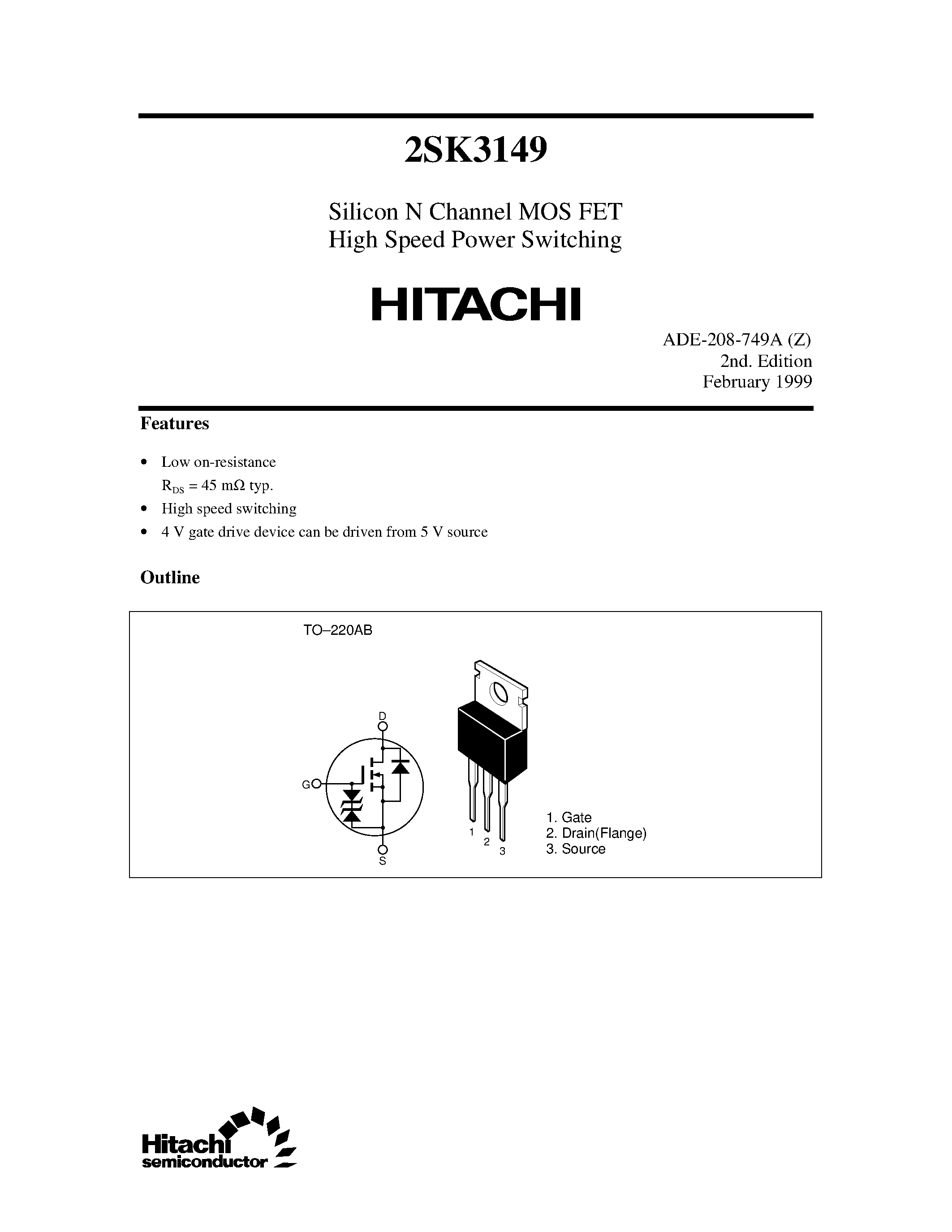 Datasheet 2SK3149 - Silicon N Channel MOS FET High Speed Power Switching page 1
