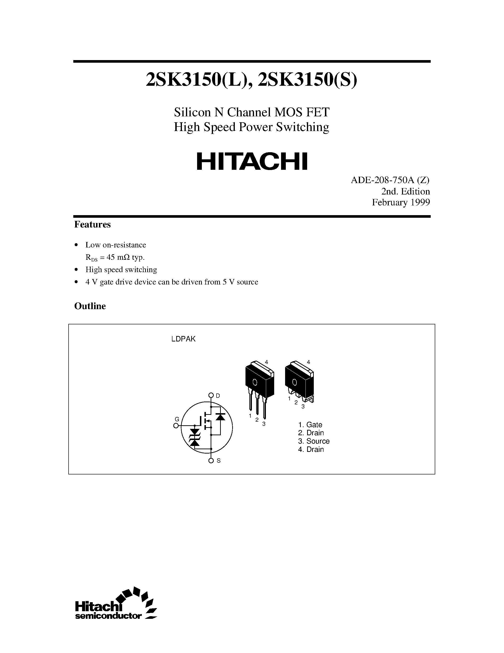 Datasheet 2SK3150 - Silicon N Channel MOS FET High Speed Power Switching page 1