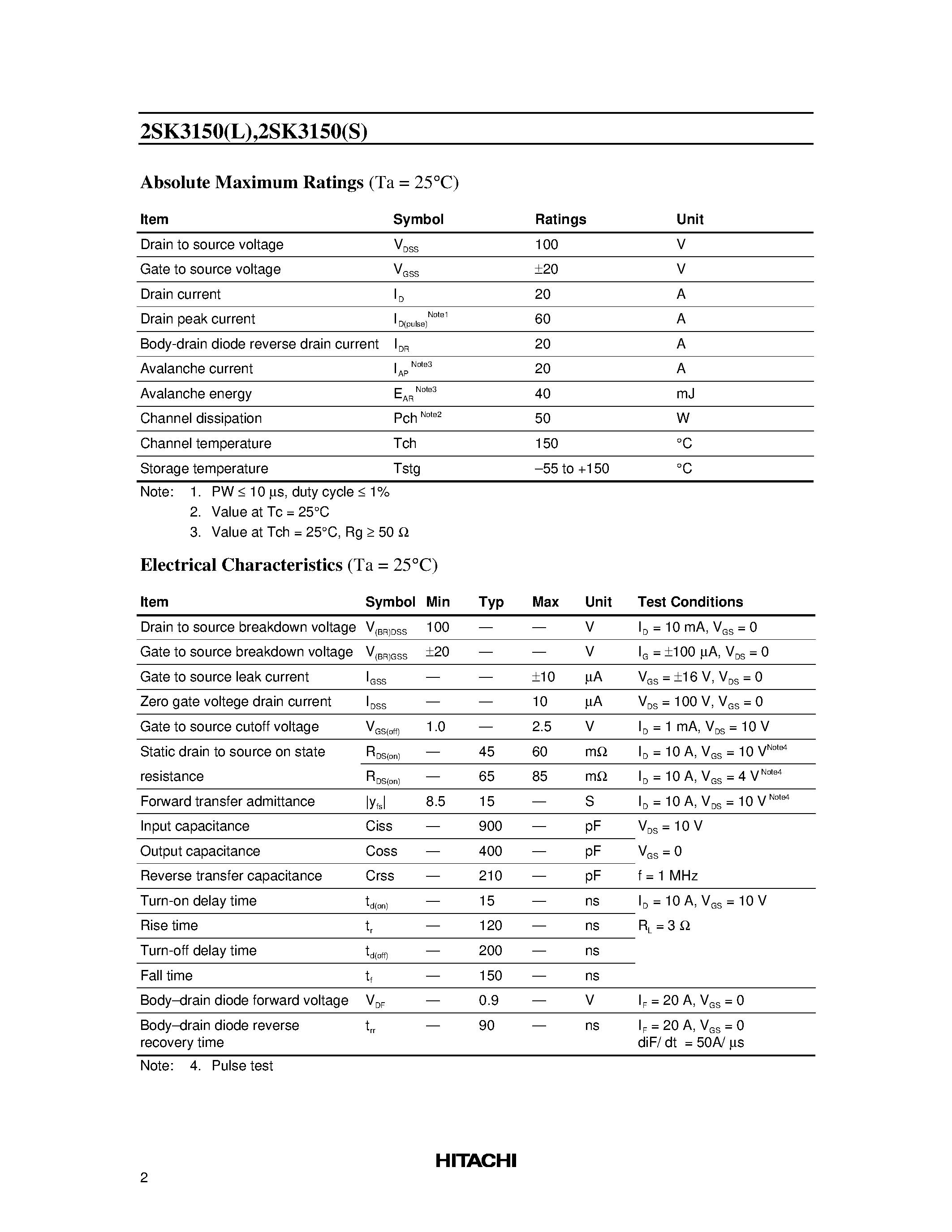 Datasheet 2SK3150S - Silicon N Channel MOS FET High Speed Power Switching page 2