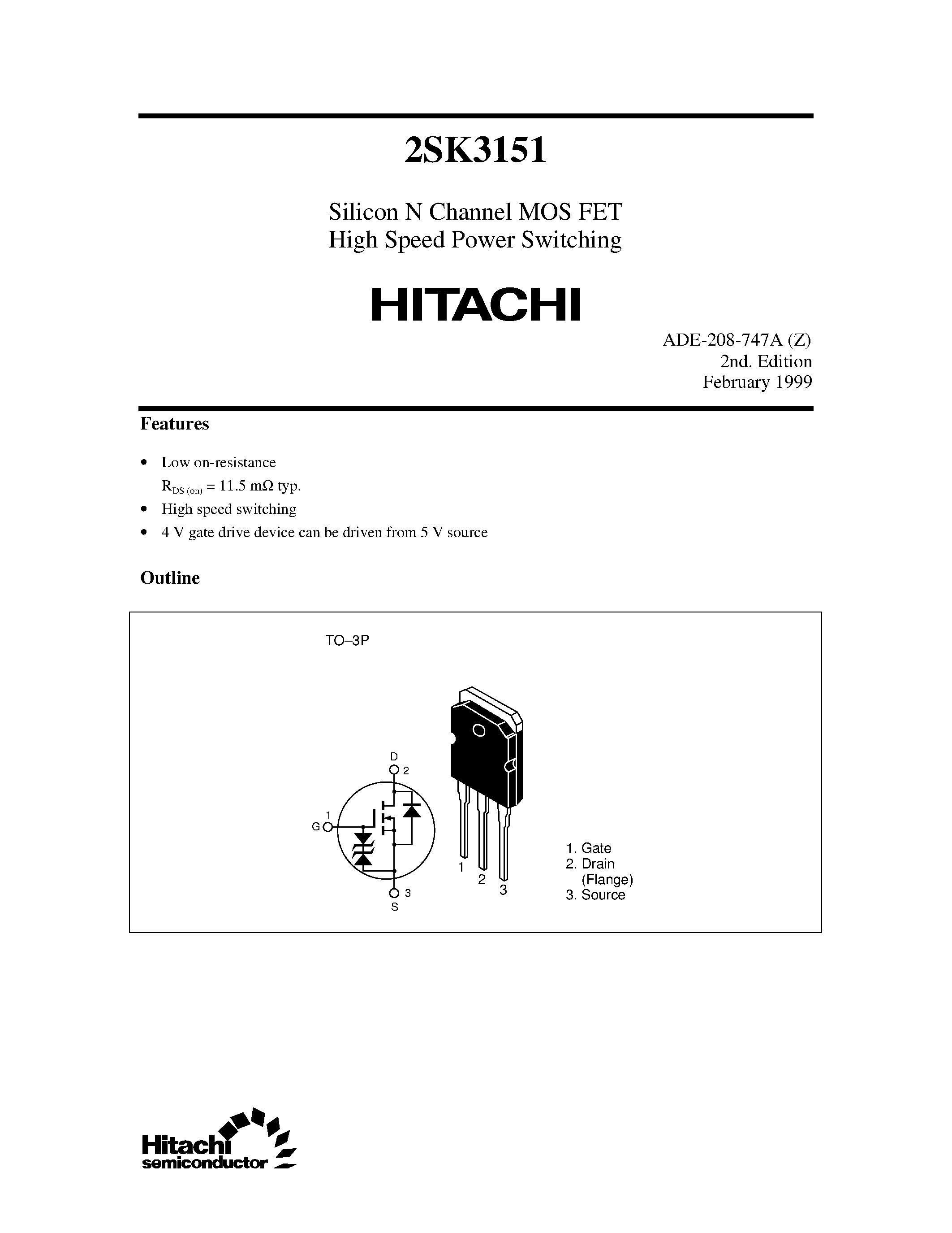Datasheet 2SK3151 - Silicon N Channel MOS FET High Speed Power Switching page 1