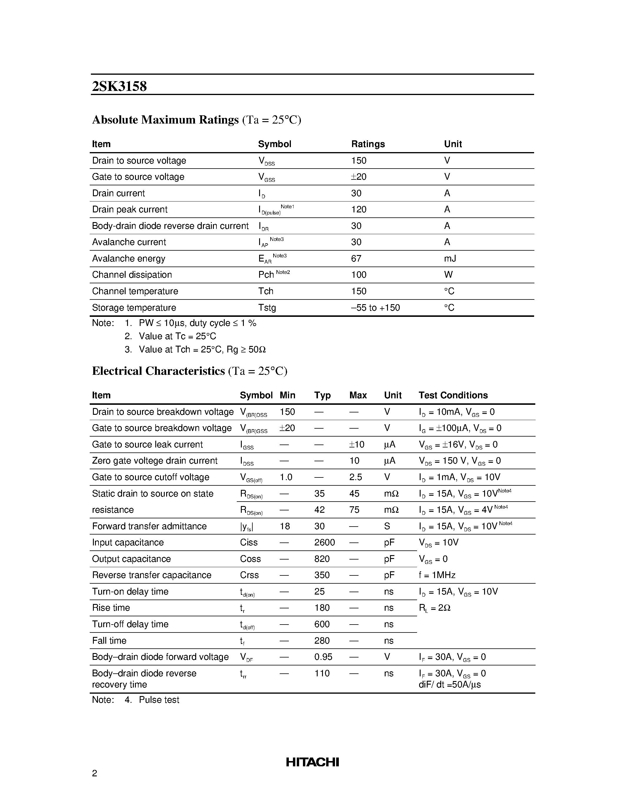 Datasheet 2SK3158 - Silicon N Channel MOS FET High Speed Power Switching page 2