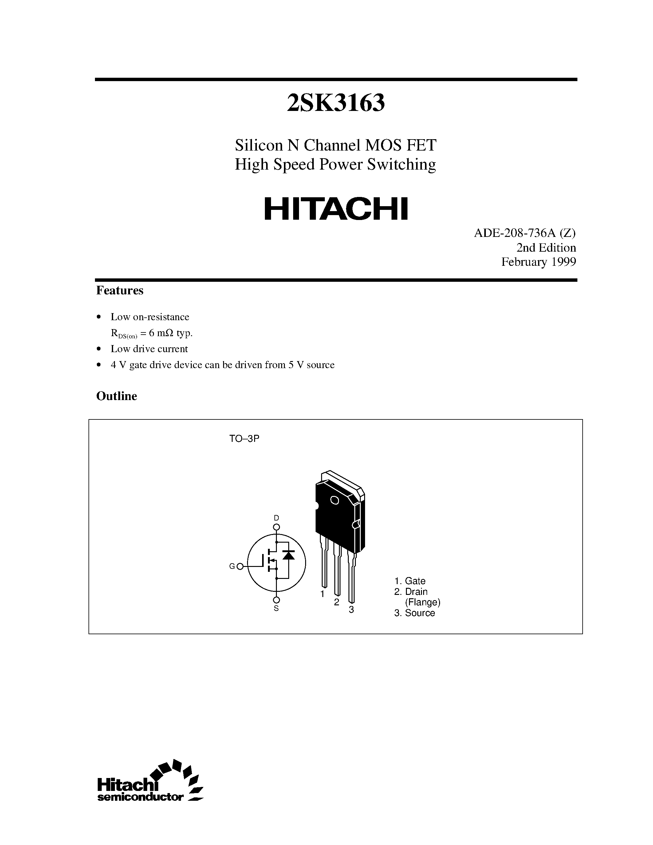 Datasheet 2SK3163 - Silicon N Channel MOS FET High Speed Power Switching page 1