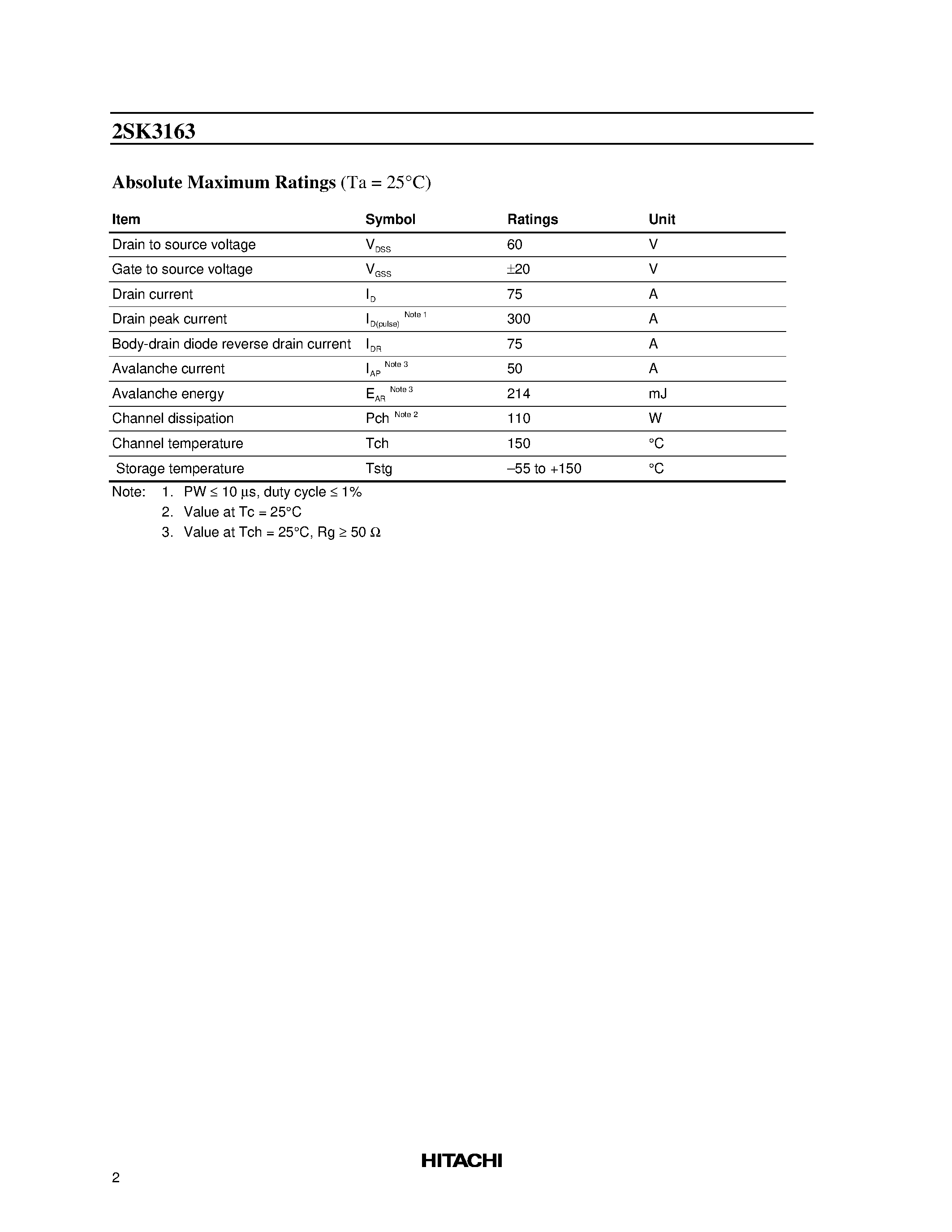 Datasheet 2SK3163 - Silicon N Channel MOS FET High Speed Power Switching page 2