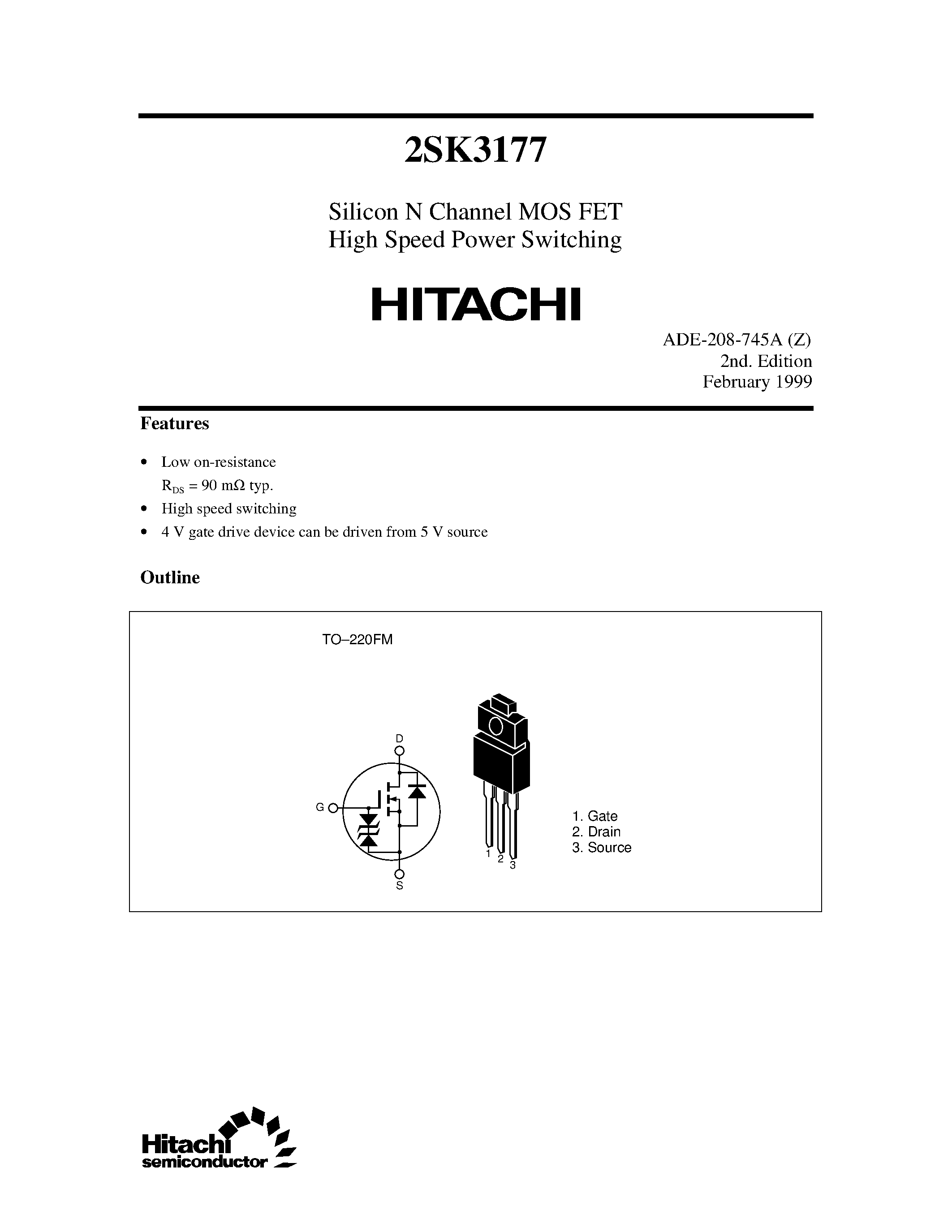 Datasheet 2SK3177 - Silicon N Channel MOS FET High Speed Power Switching page 1