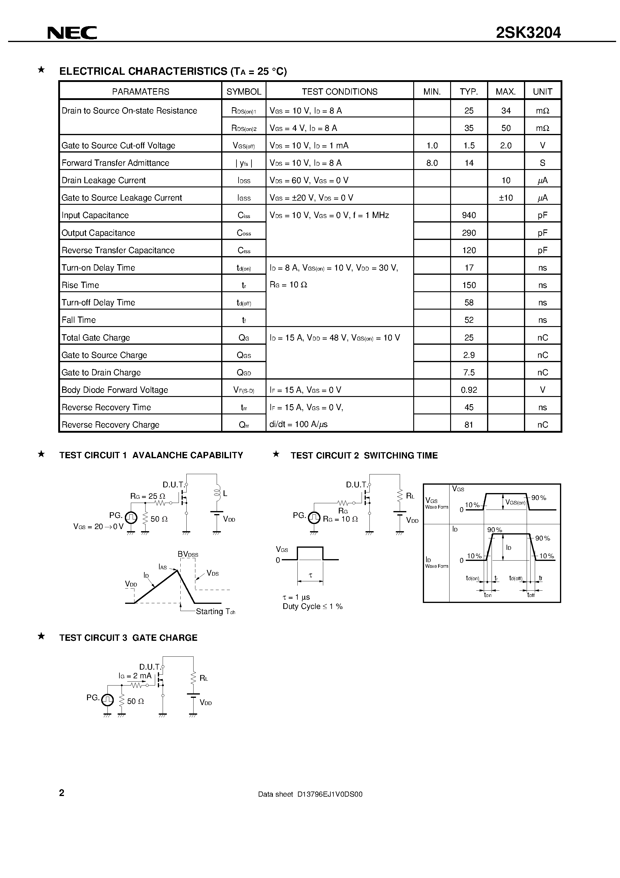 Datasheet 2SK3204 - SWITCHING N-CHANNEL POWER MOS FET INDUSTRIAL USE page 2