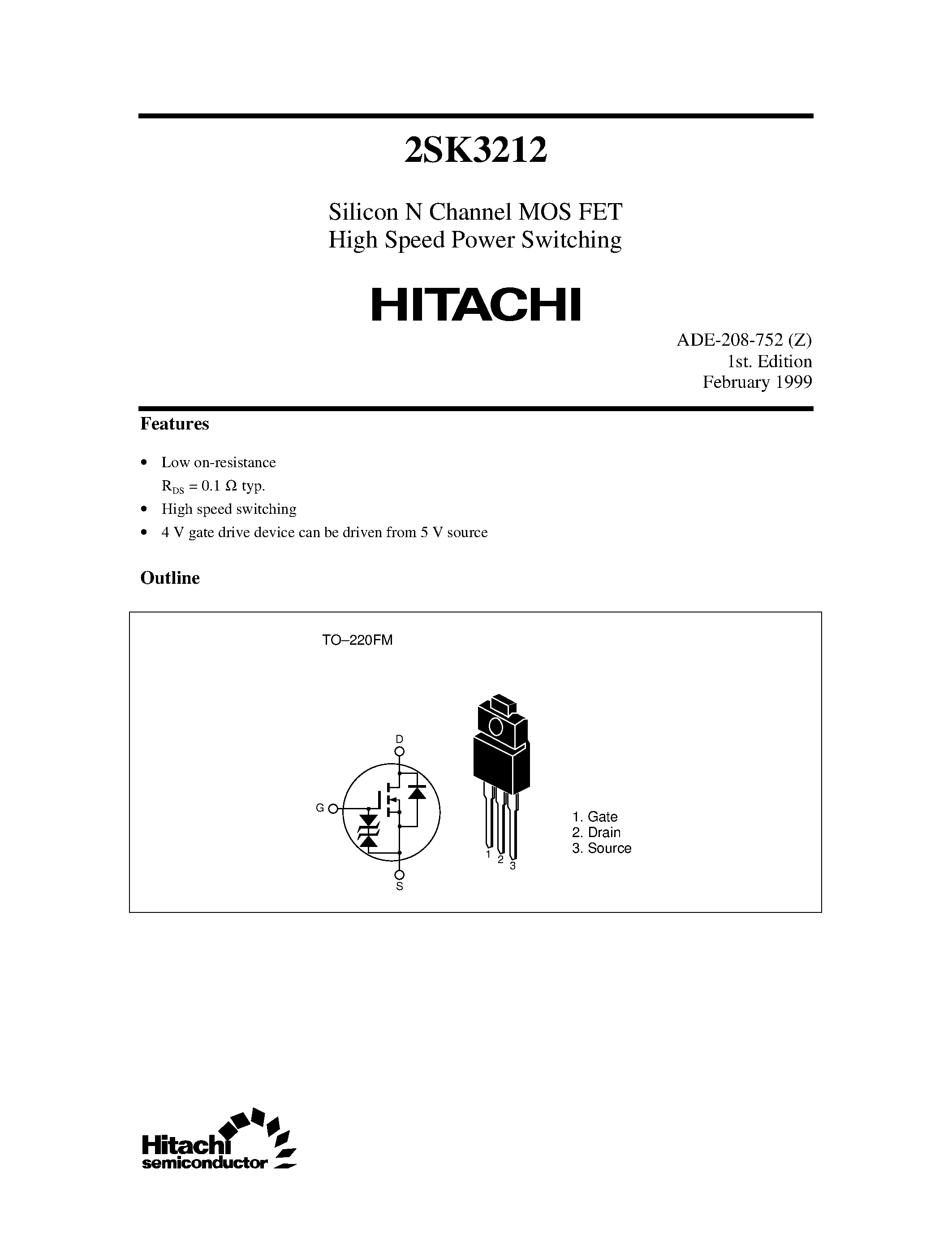 Datasheet 2SK3212 - Silicon N Channel MOS FET High Speed Power Switching page 1