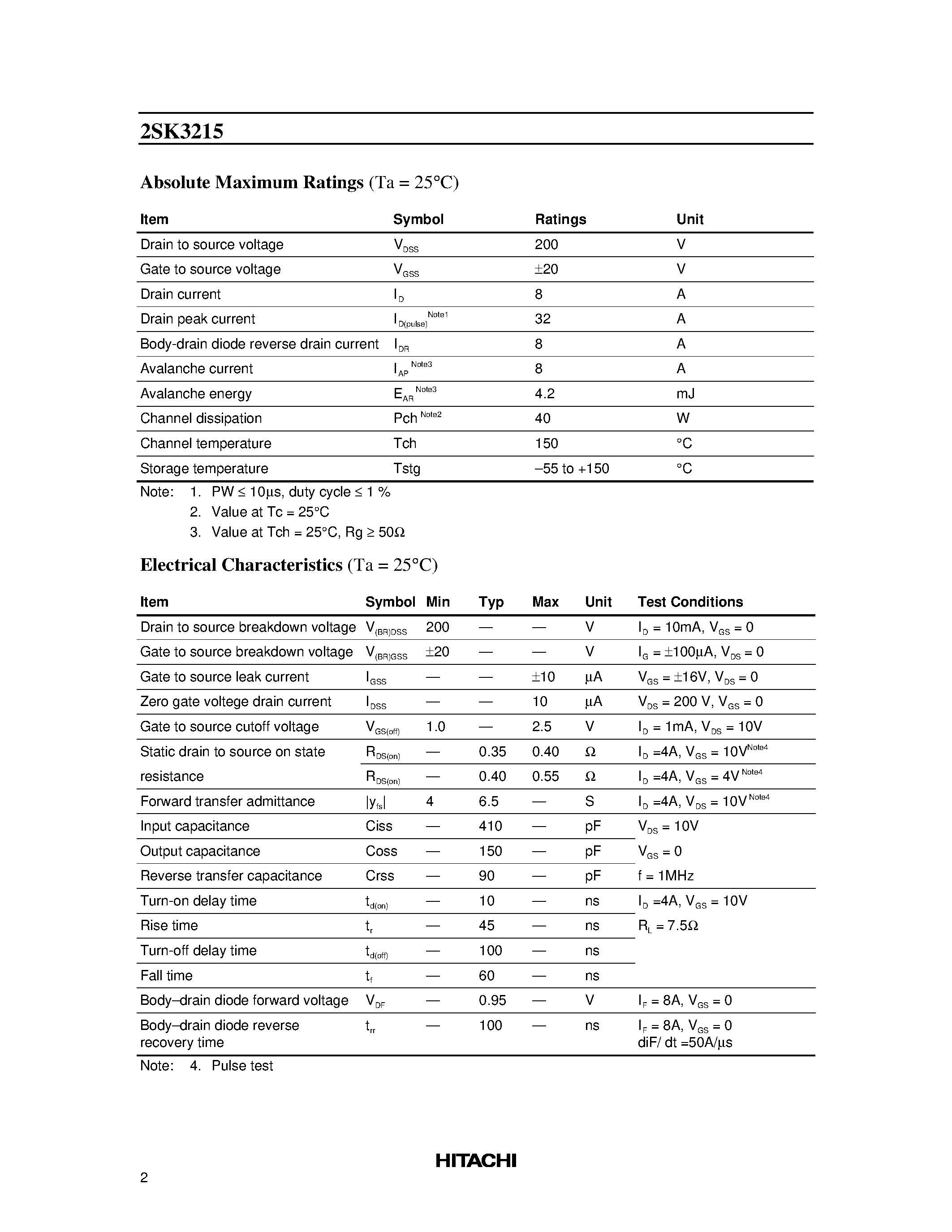 Datasheet 2SK3215 - Silicon N Channel MOS FET High Speed Power Switching page 2