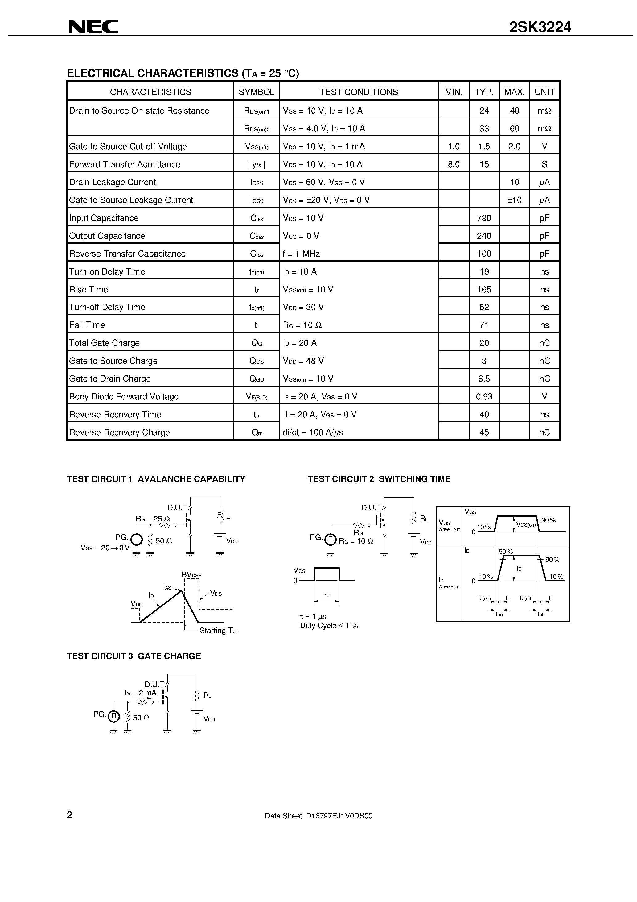 Datasheet 2SK3224-Z - SWITCHING N-CHANNEL POWER MOS FET INDUSTRIAL USE page 2