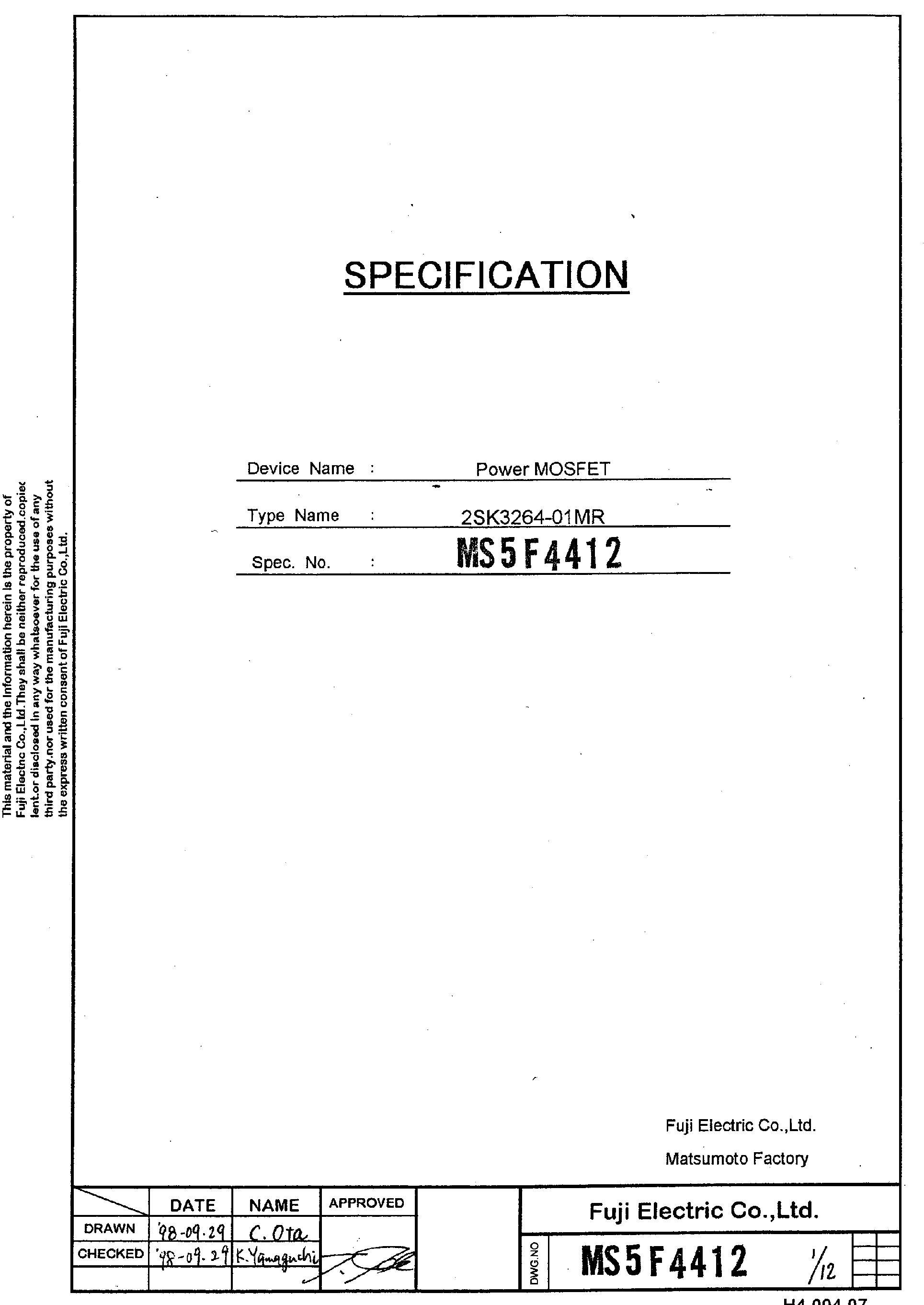 Даташит 2SK3264-01MR - POWER MOSFET страница 1