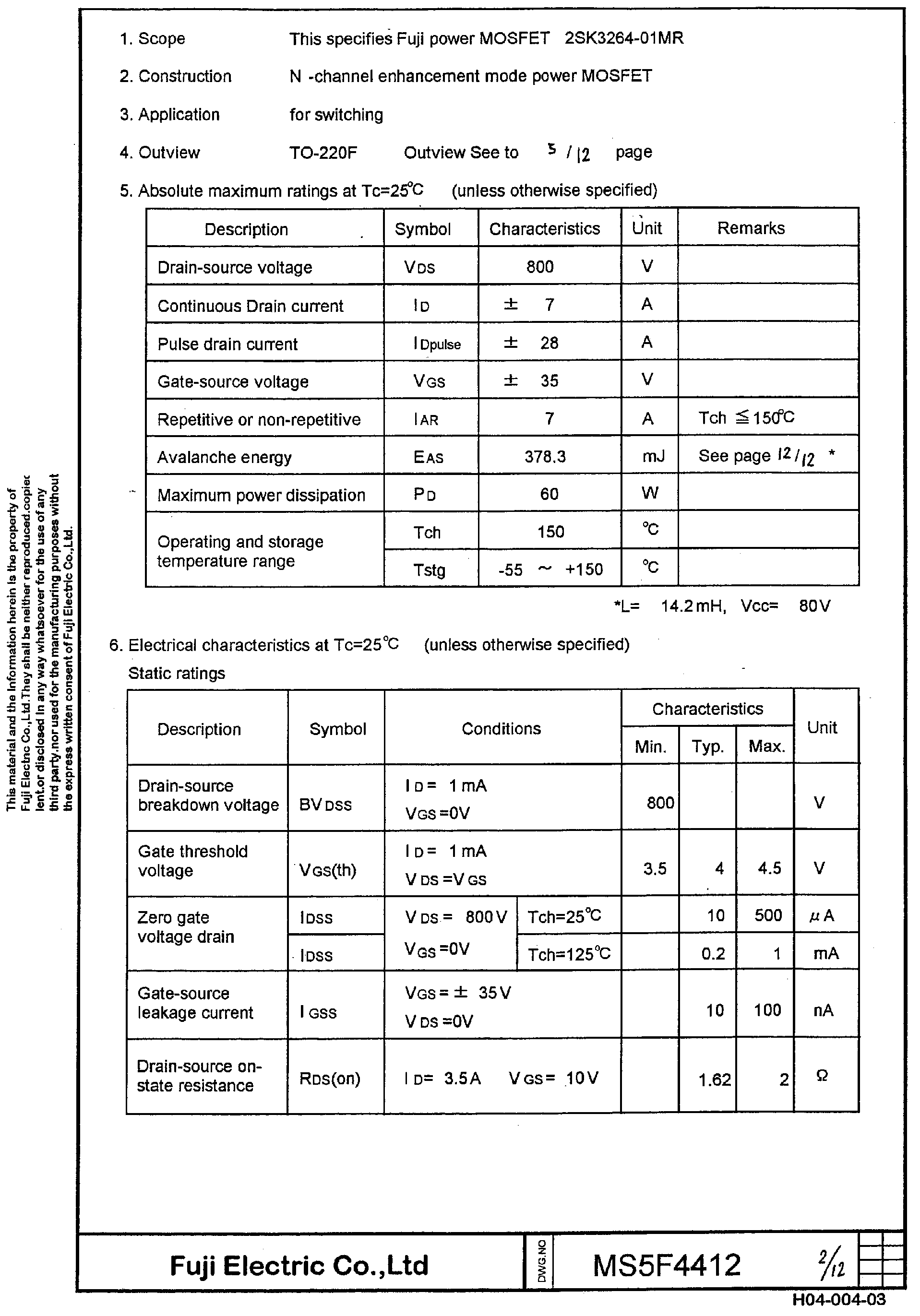 Даташит 2SK3264-01MR - POWER MOSFET страница 2
