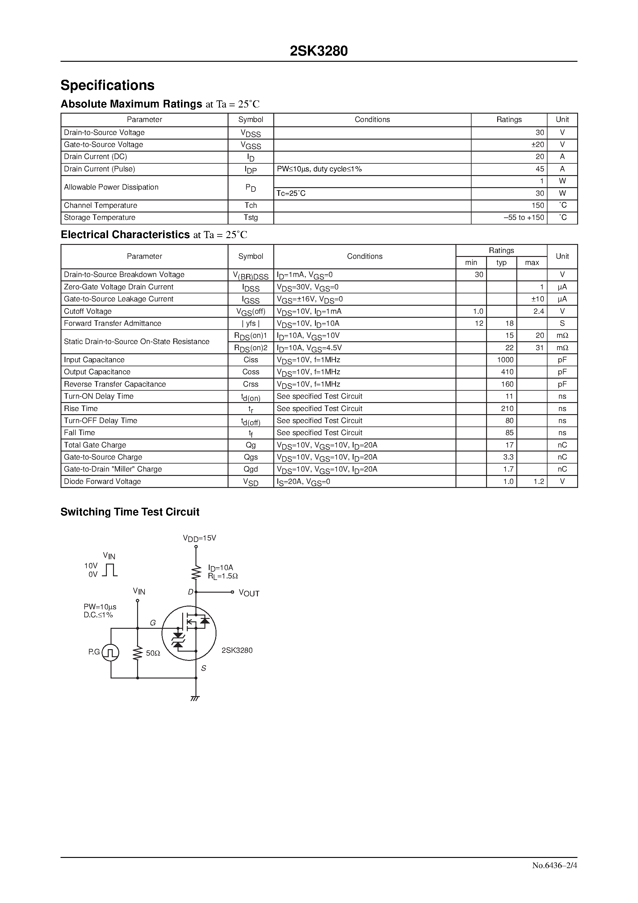 Даташит 2SK3280 - DC/DC Converter Applications страница 2