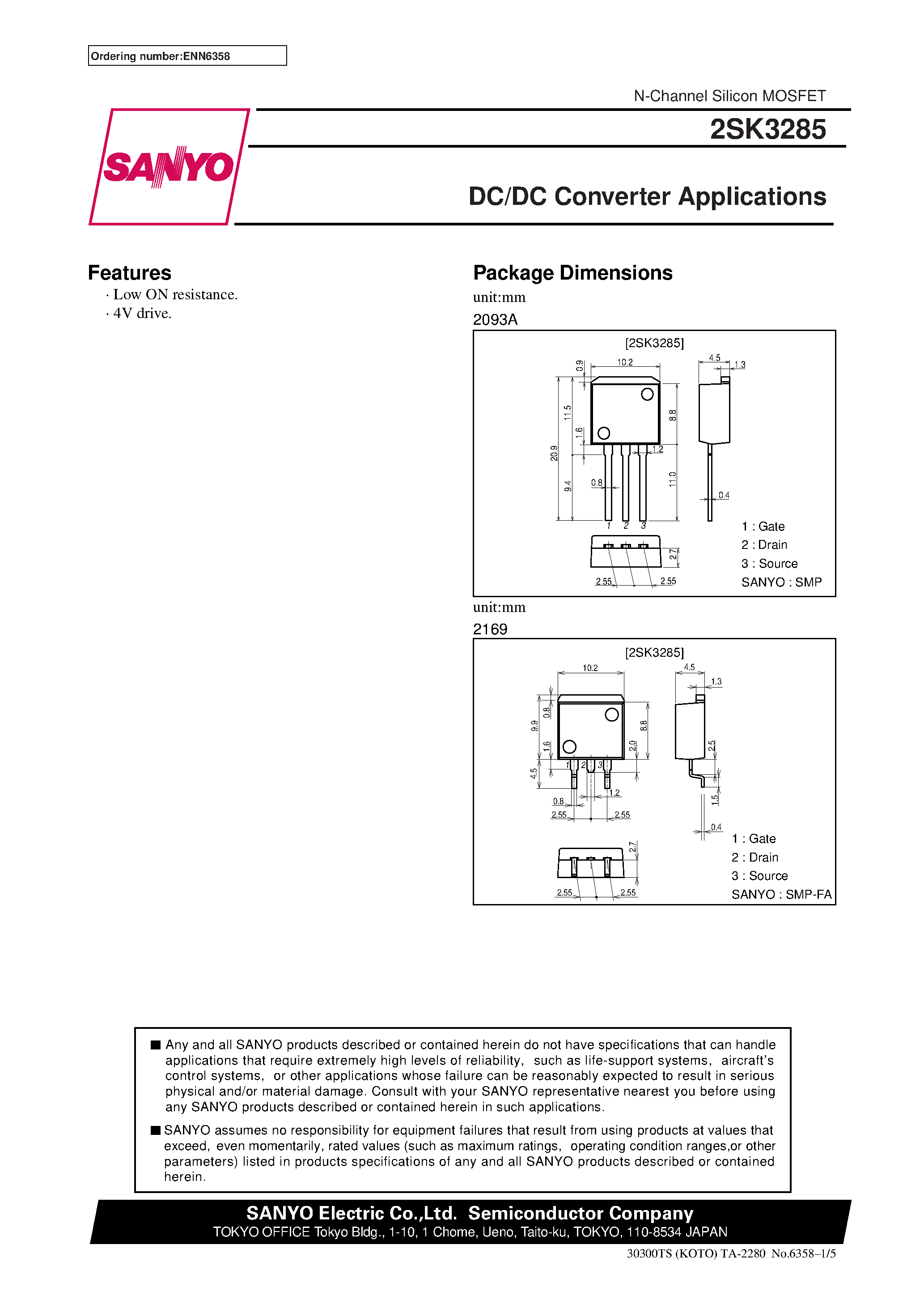 Даташит 2SK3285 - DC/DC Converter Applications страница 1