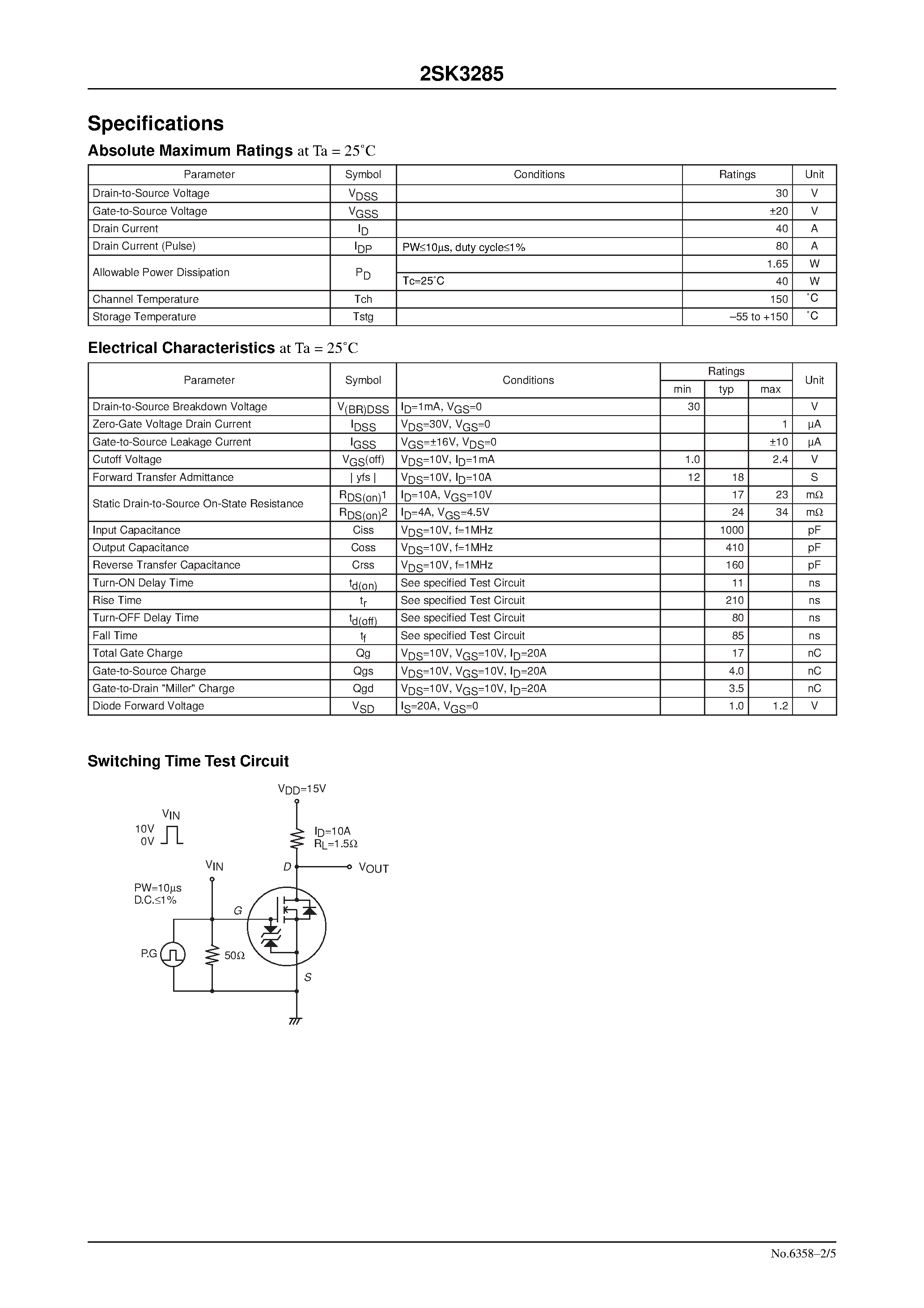 Даташит 2SK3285 - DC/DC Converter Applications страница 2