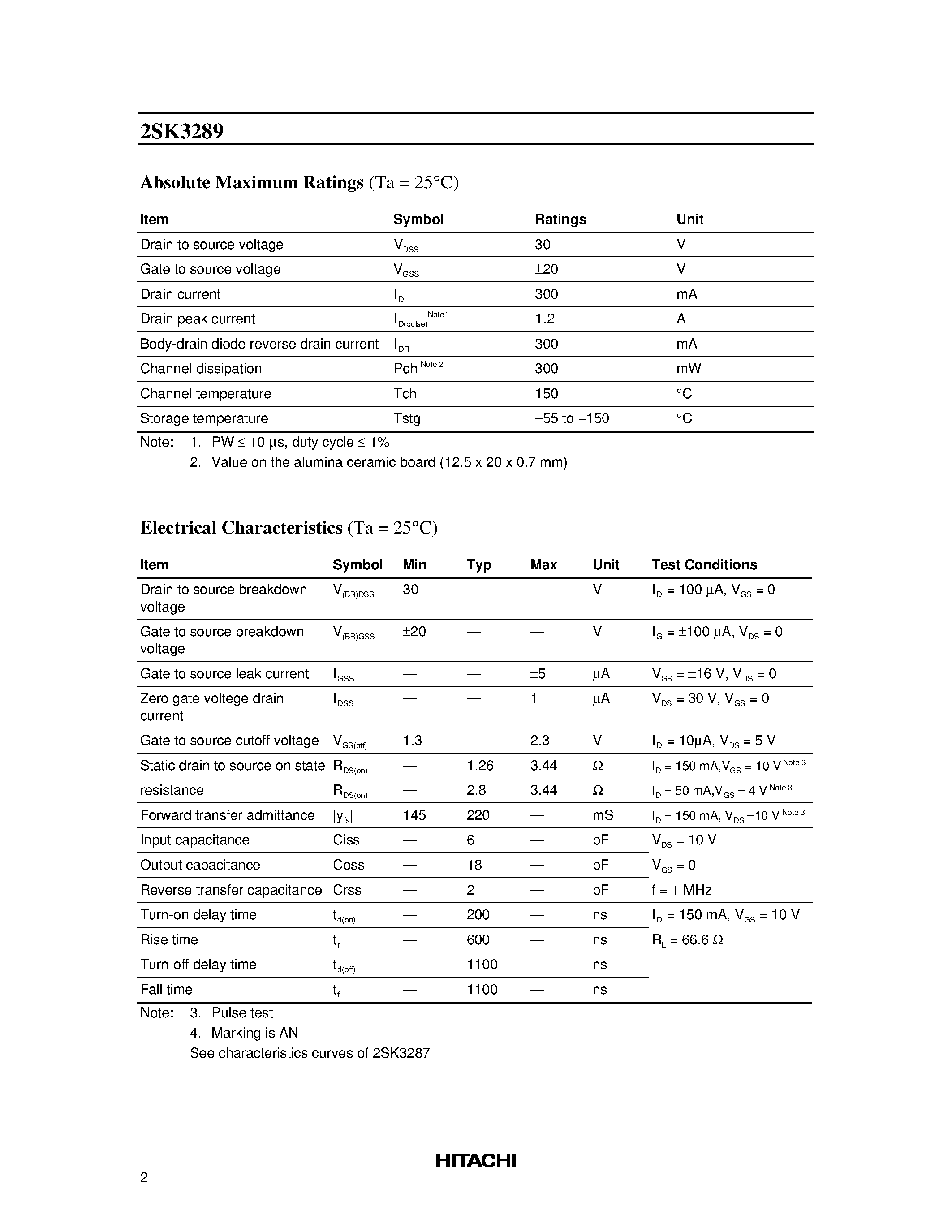 Datasheet 2SK3289 - Silicon N Channel MOS FET High Speed Switching page 2