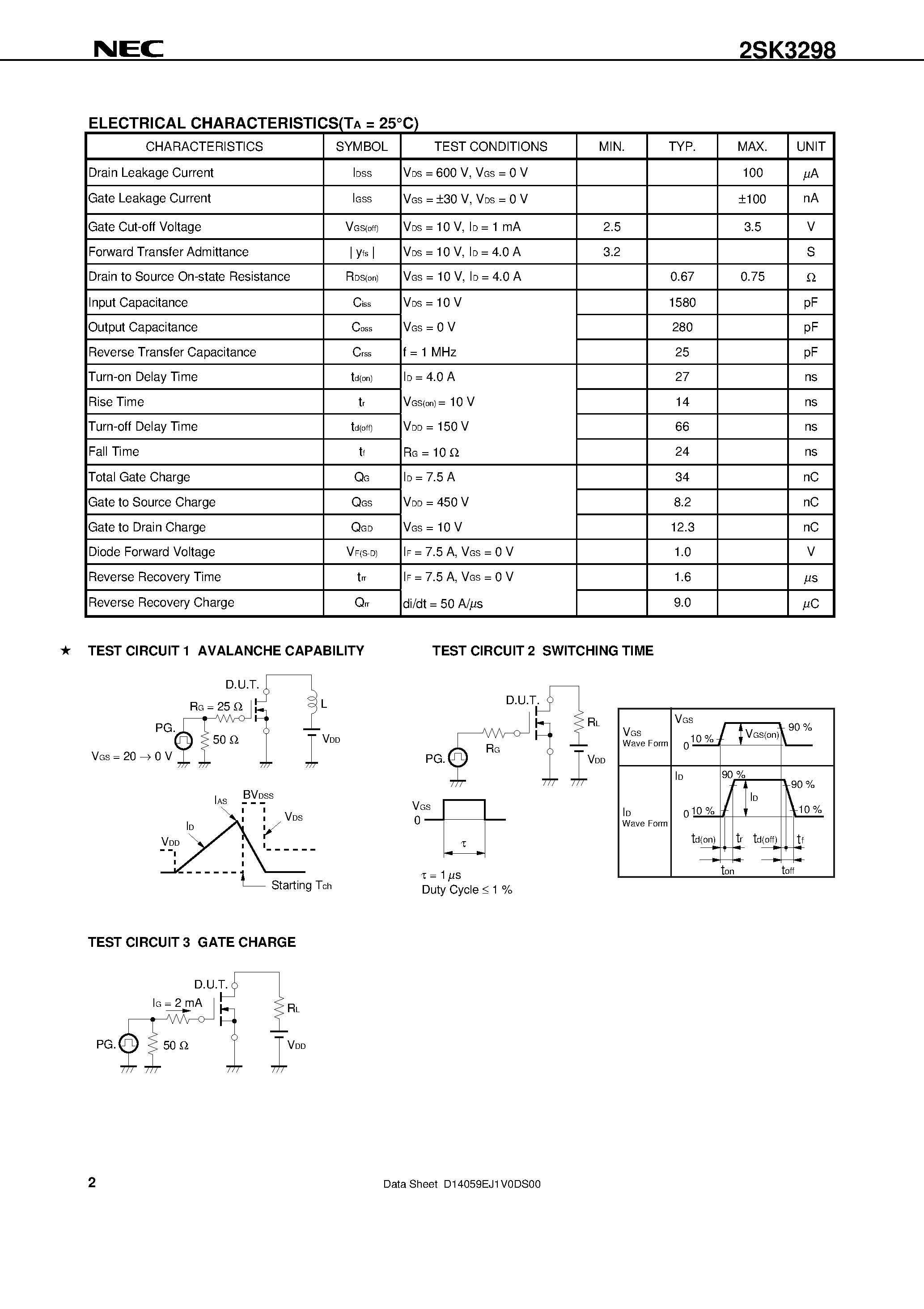 Datasheet 2SK3298 - SWITCHING N-CHANNEL POWER MOS FET INDUSTRIAL USE page 2