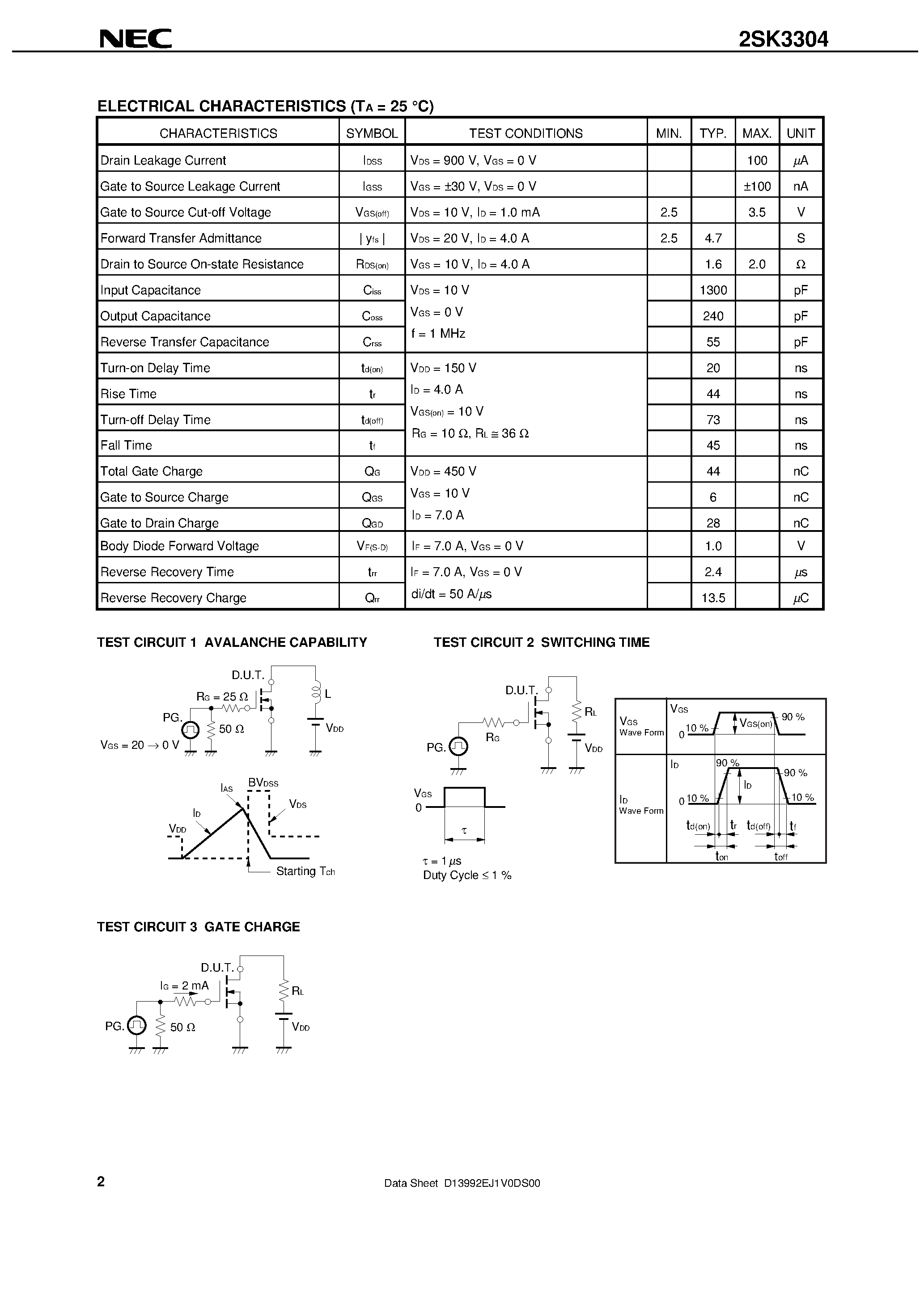 Datasheet 2SK3304 - SWITCHING N-CHANNEL POWER MOS FET INDUSTRIAL USE page 2