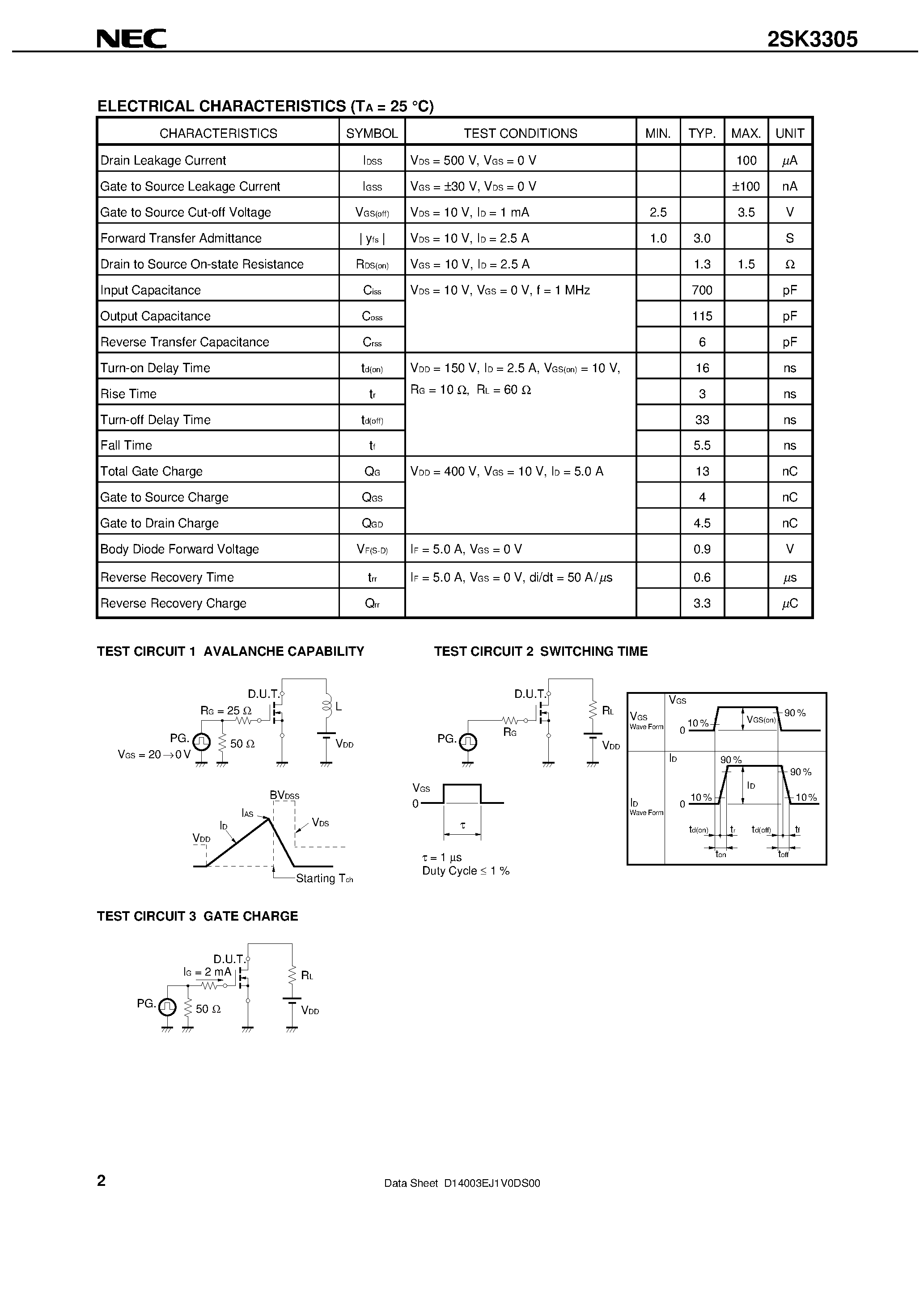 Datasheet 2SK3305-ZJ - SWITCHING N-CHANNEL POWER MOS FET INDUSTRIAL USE page 2
