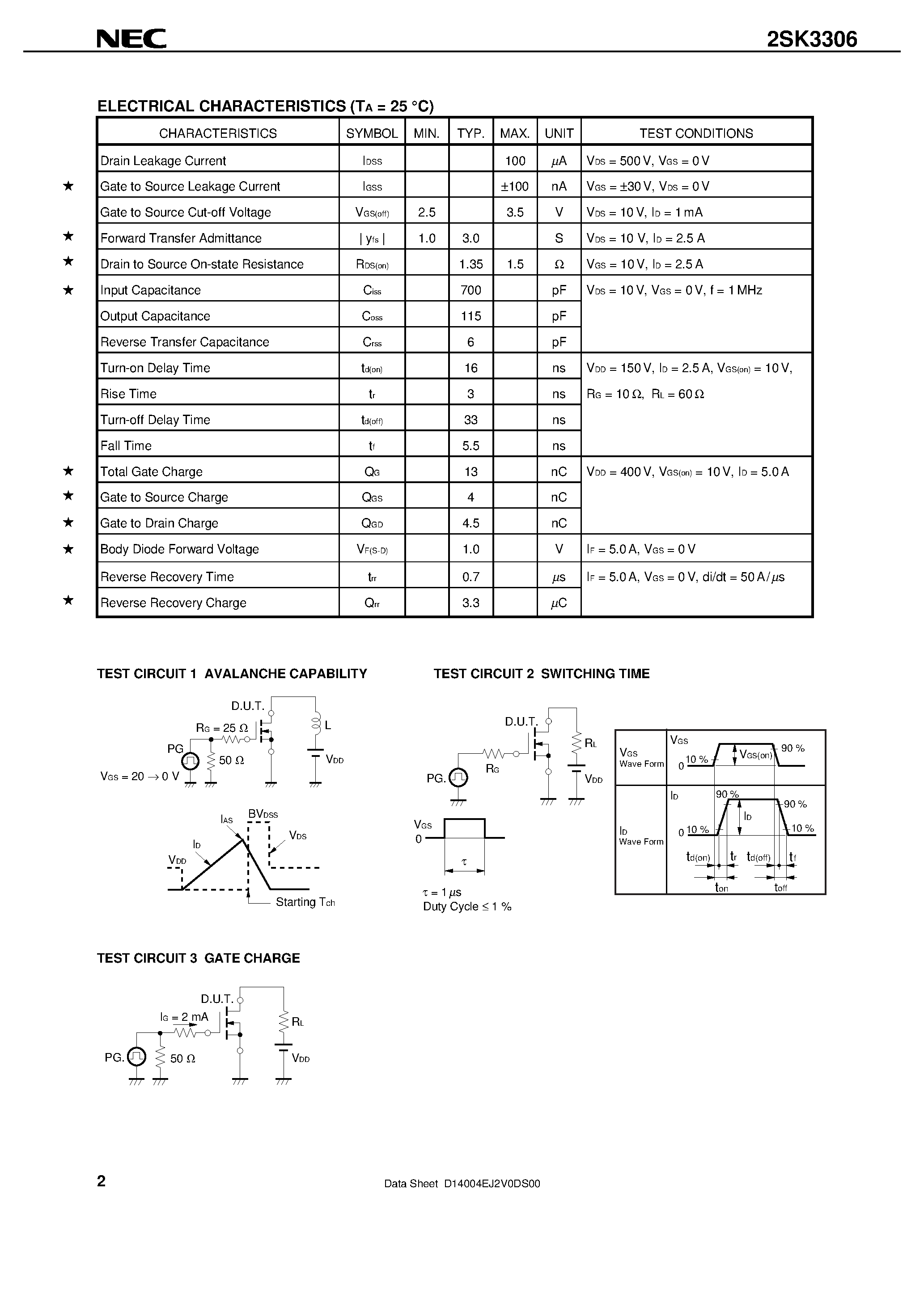 Datasheet 2SK3306 - SWITCHING N-CHANNEL POWER MOS FET INDUSTRIAL USE page 2