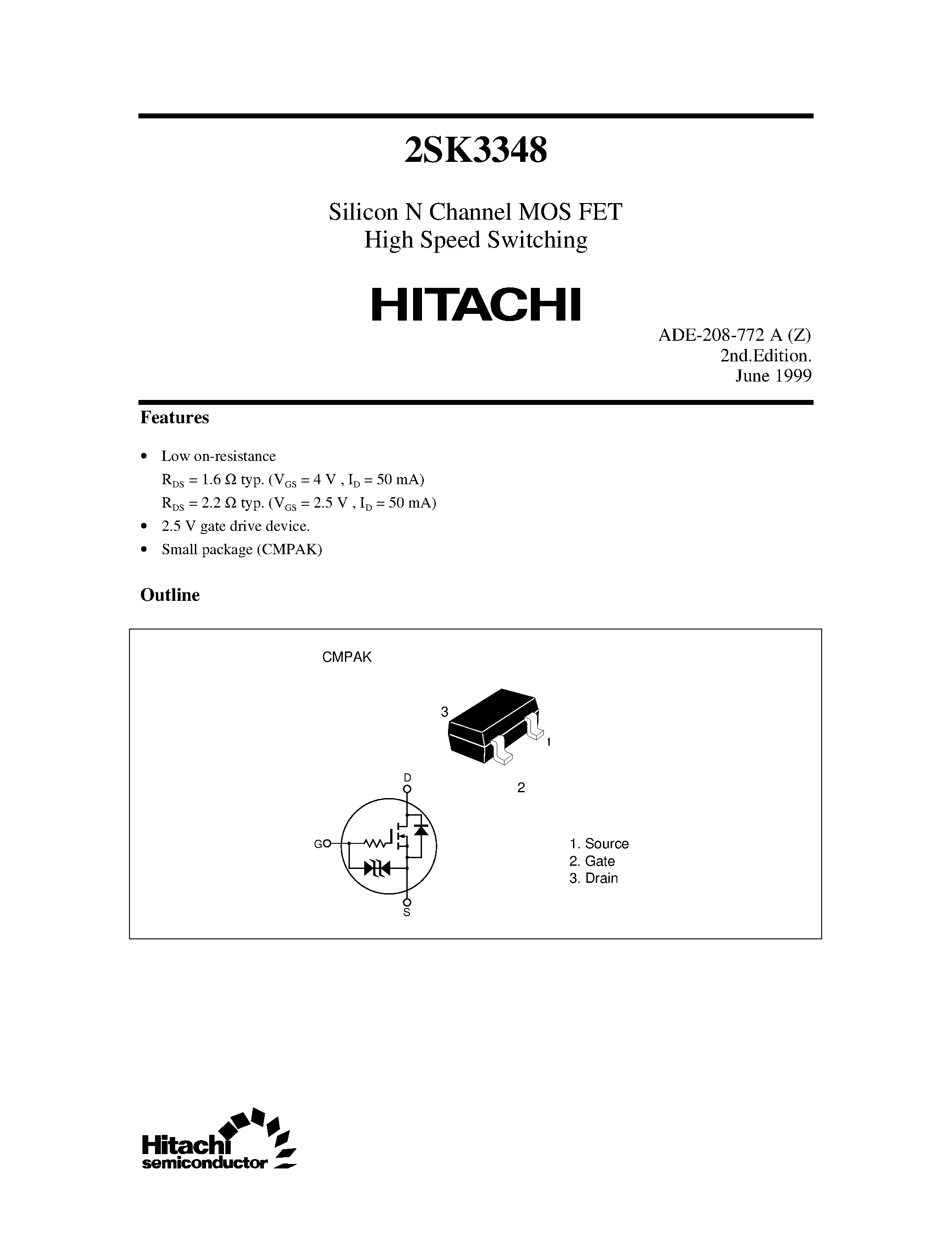 Datasheet 2SK3348 - Silicon N Channel MOS FET High Speed Switching page 1