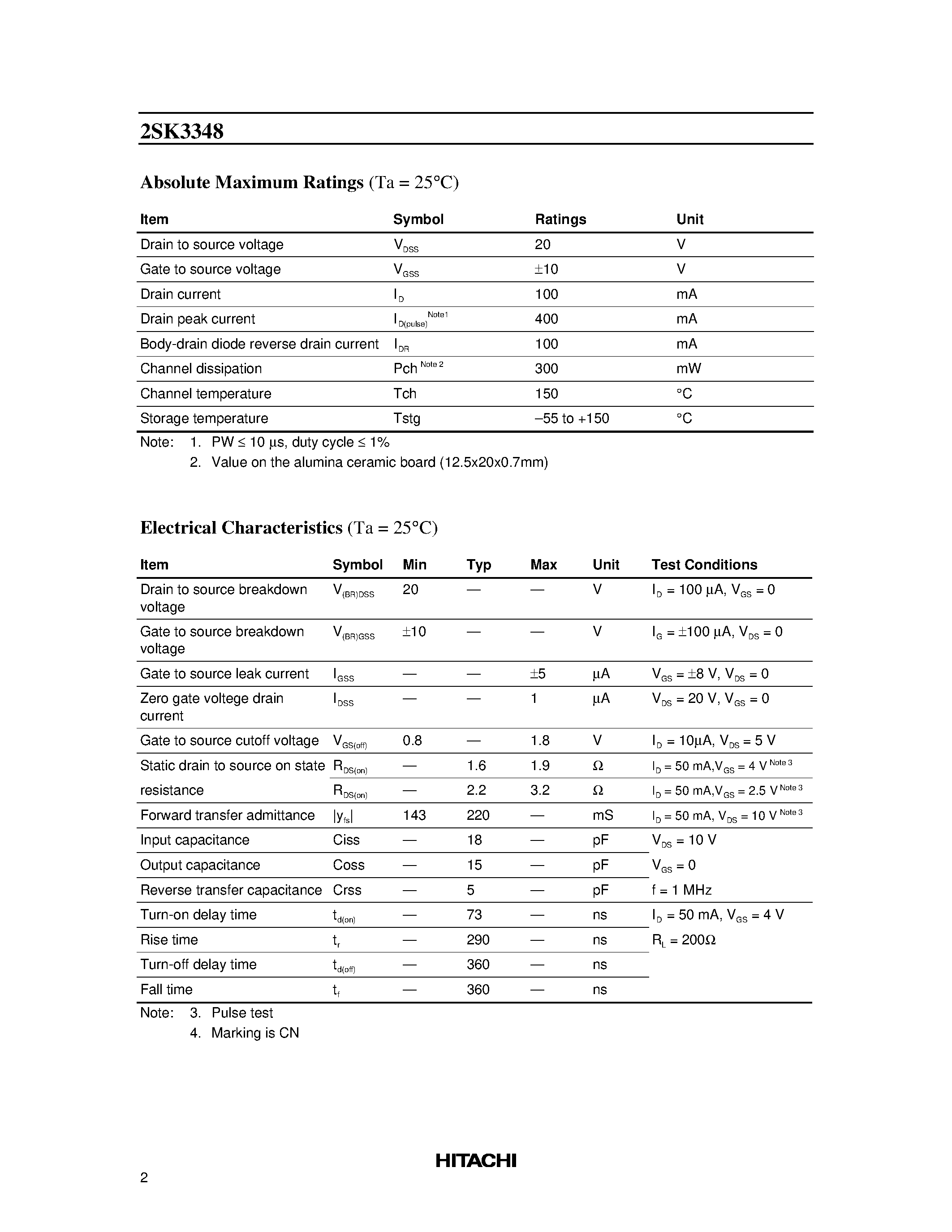 Datasheet 2SK3348 - Silicon N Channel MOS FET High Speed Switching page 2