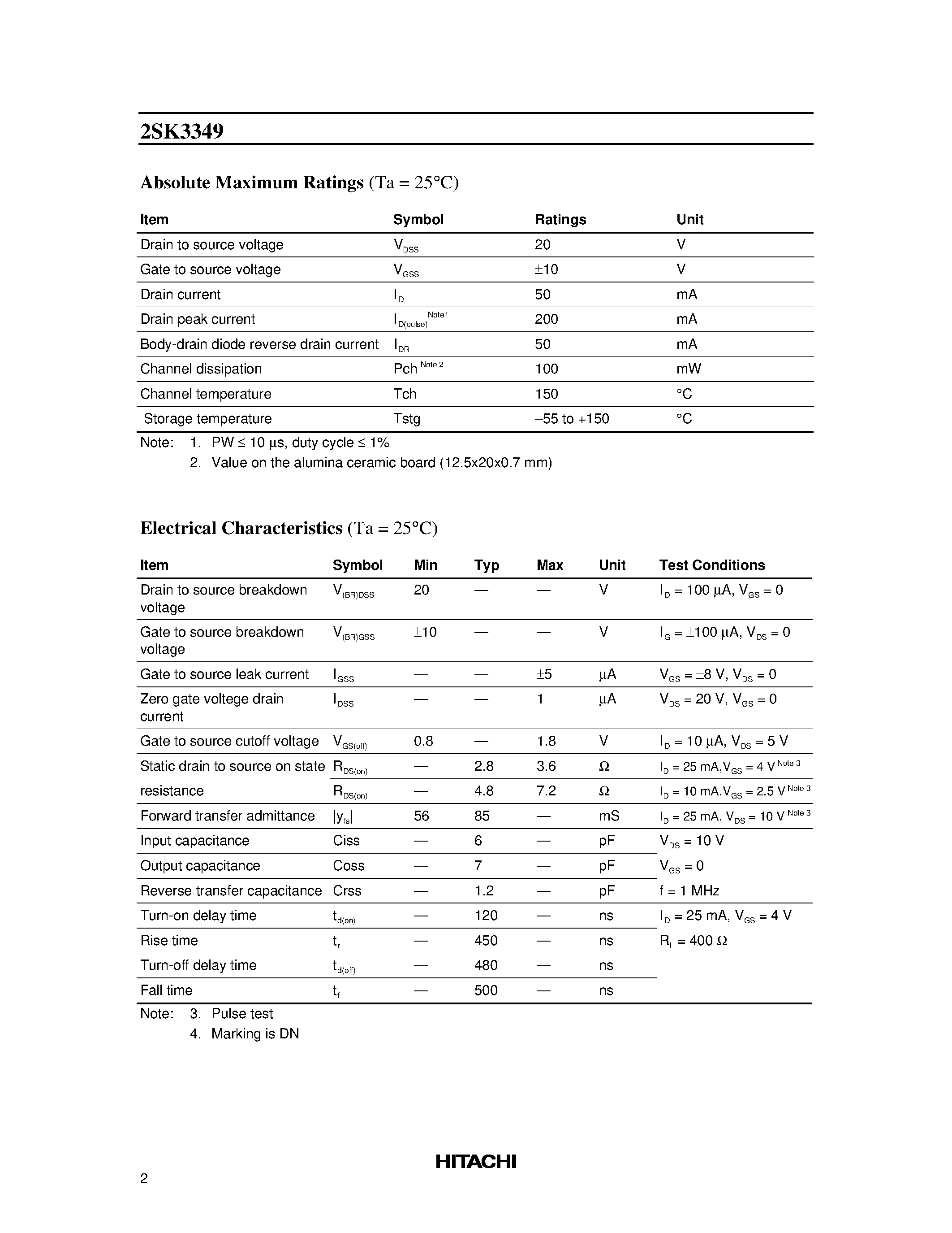 Datasheet 2SK3349 - Silicon N Channel MOS FET High Speed Switching page 2