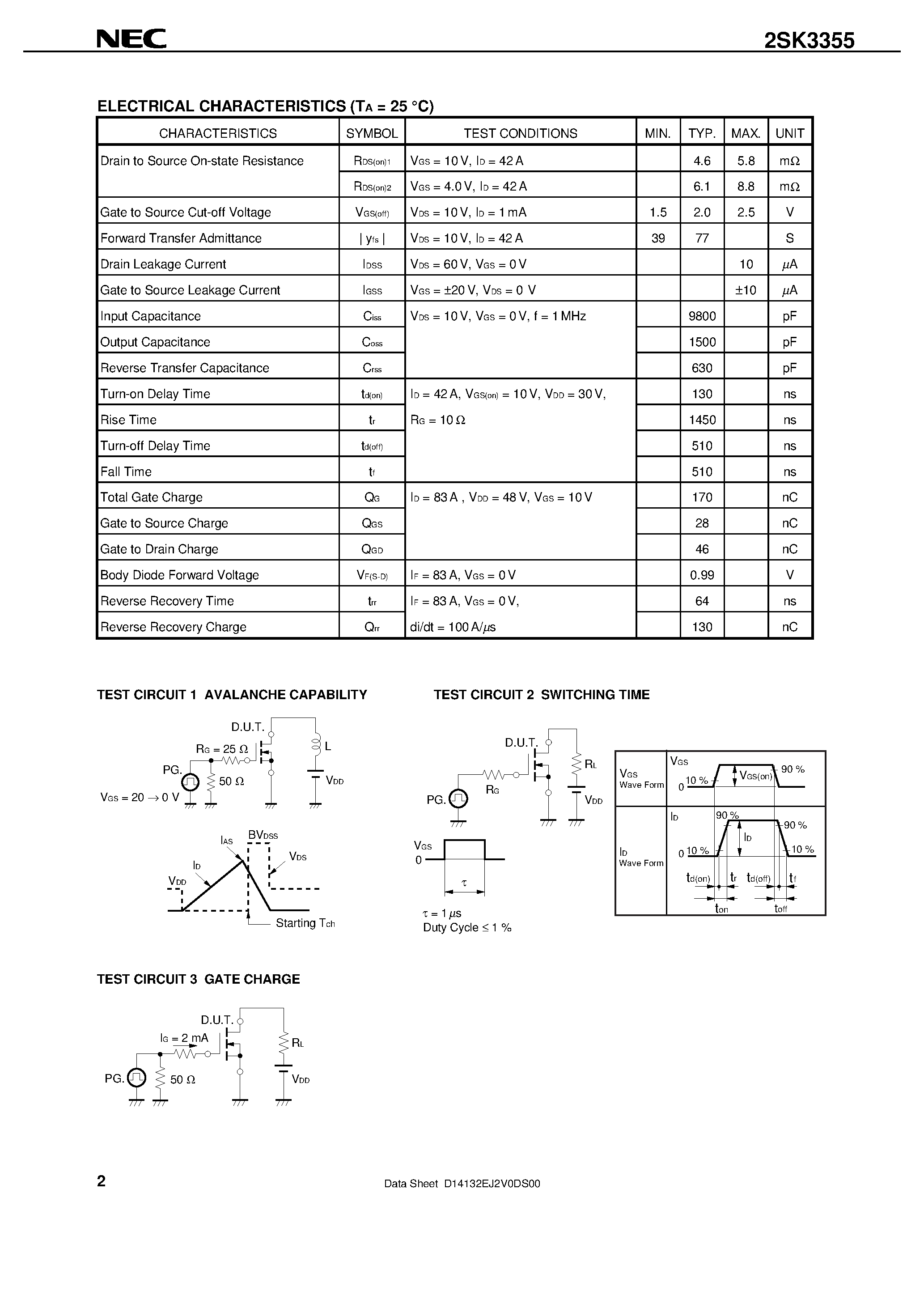Datasheet 2SK3355-ZJ - SWITCHING N-CHANNEL POWER MOS FET INDUSTRIAL USE page 2