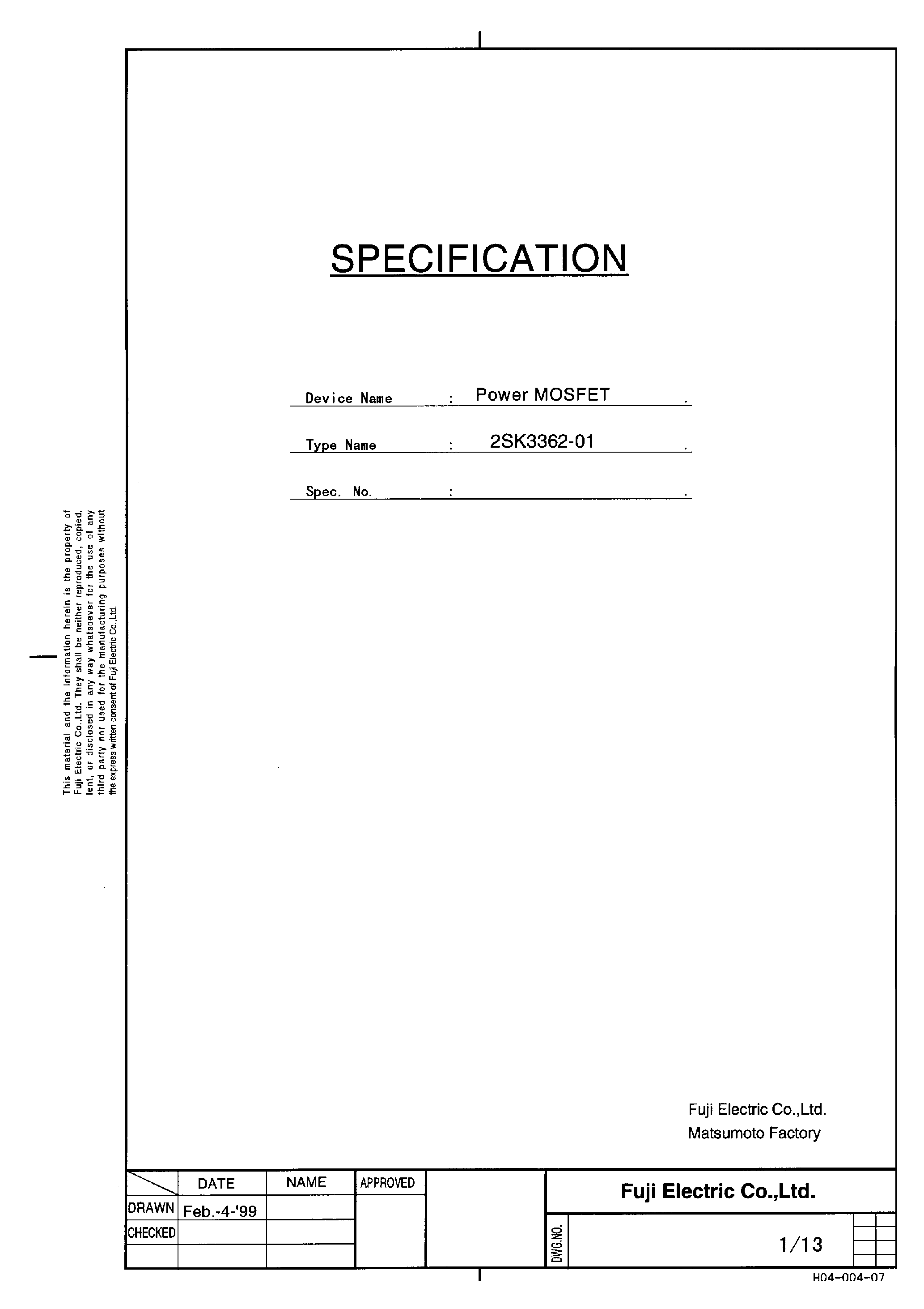 Даташит 2SK3362 - POWER MOSFET страница 1