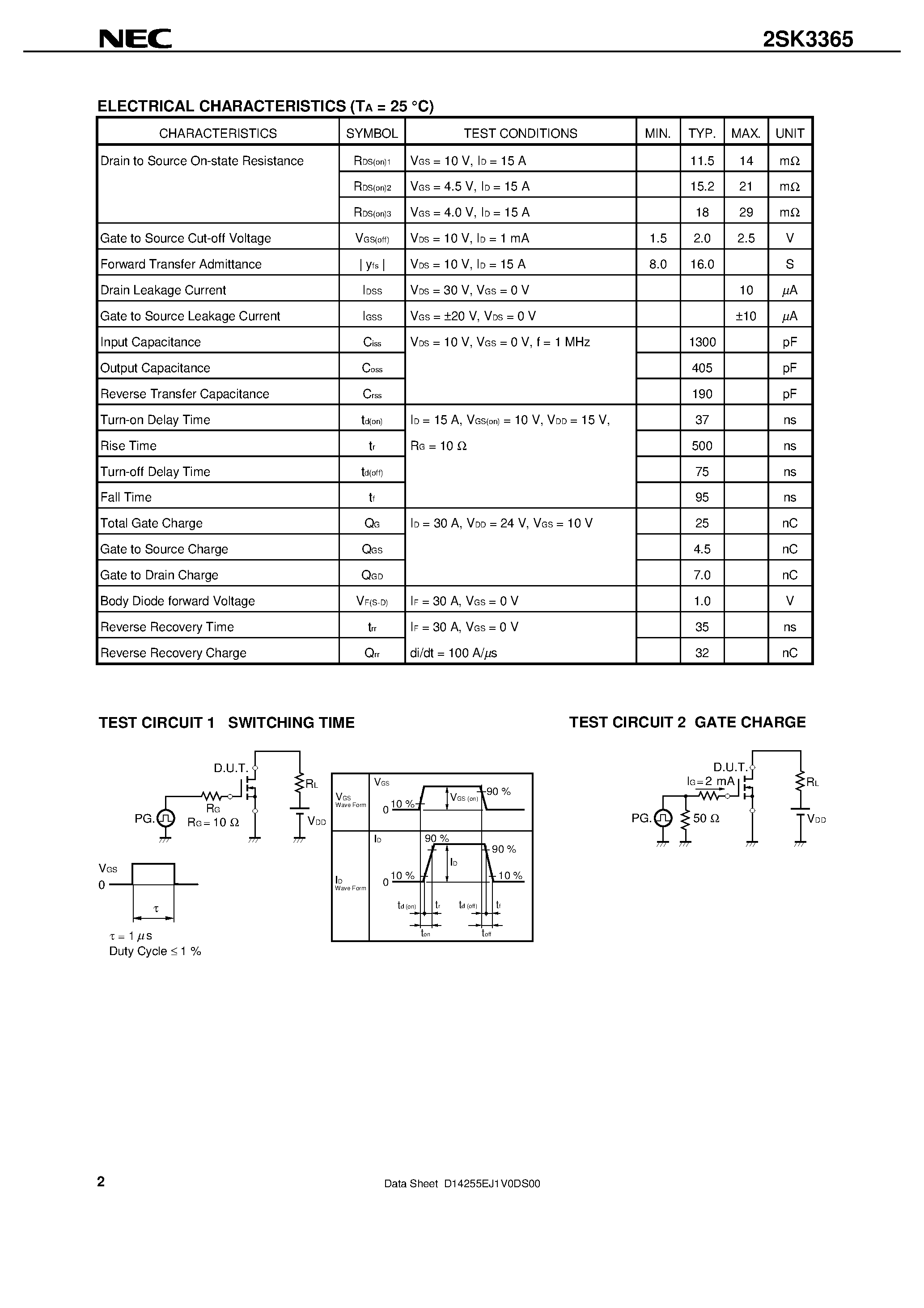 Даташит 2SK3365-Z - SWITCHING N-CHANNEL POWER MOS FET INDUSTRIAL USE страница 2