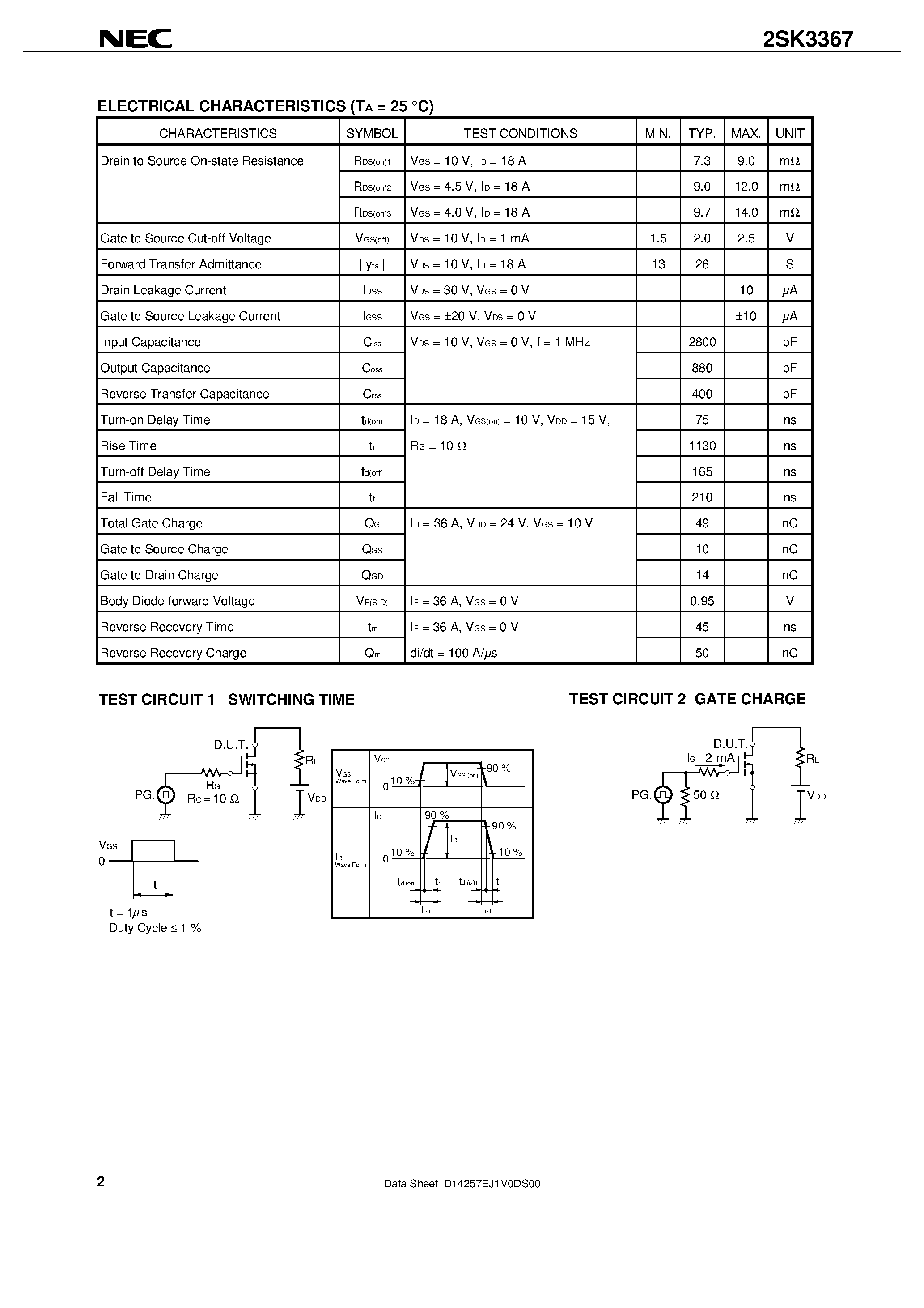 Datasheet 2SK3367 - SWITCHING N-CHANNEL POWER MOS FET INDUSTRIAL USE page 2