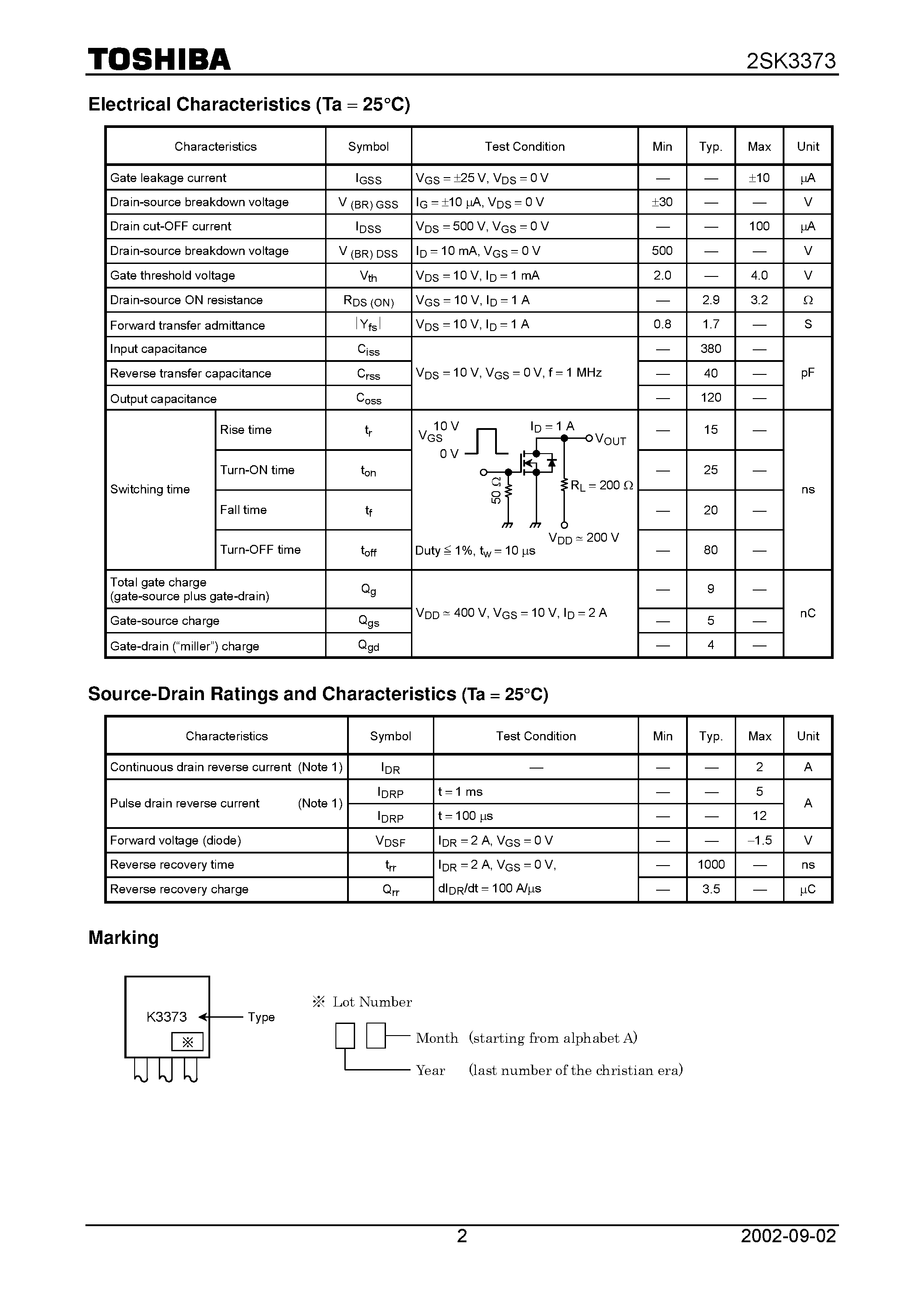 Даташит 2SK3373 - Switching Regulator and DC-DC Converter Applications Motor Drive Applications страница 2