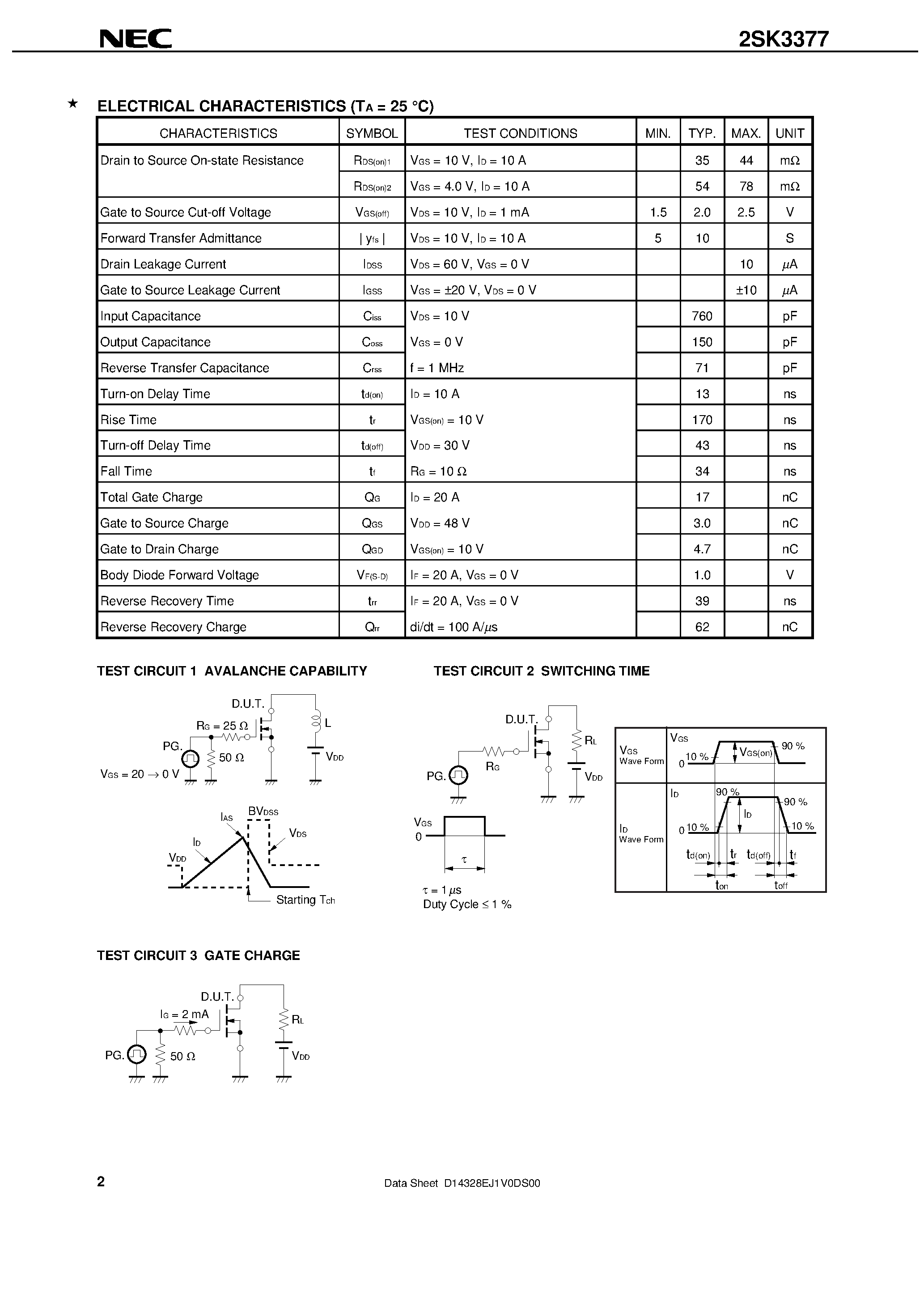 Datasheet 2SK3377 - SWITCHING N-CHANNEL POWER MOS FET INDUSTRIAL USE page 2