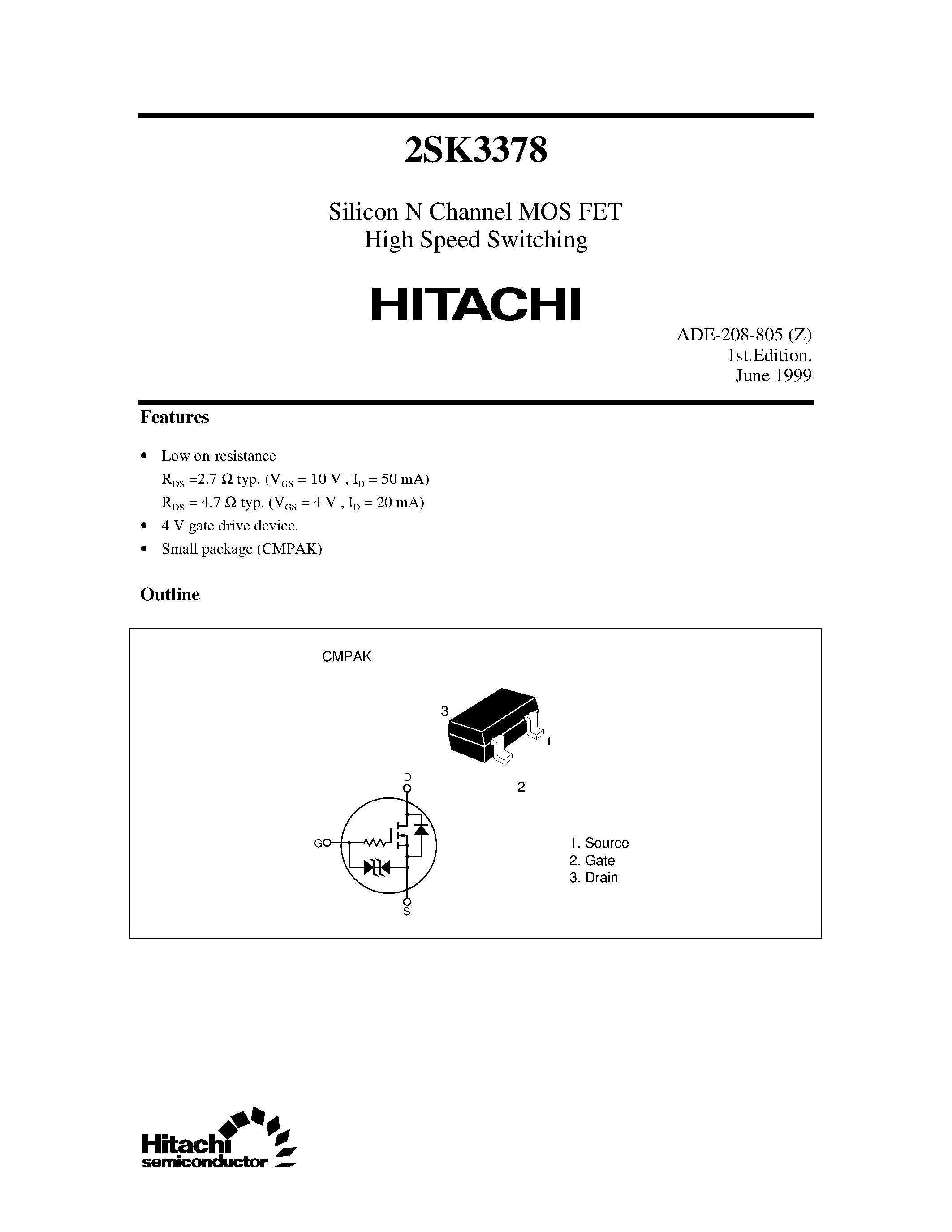 Datasheet 2SK3378 - Silicon N Channel MOS FET High Speed Switching page 1