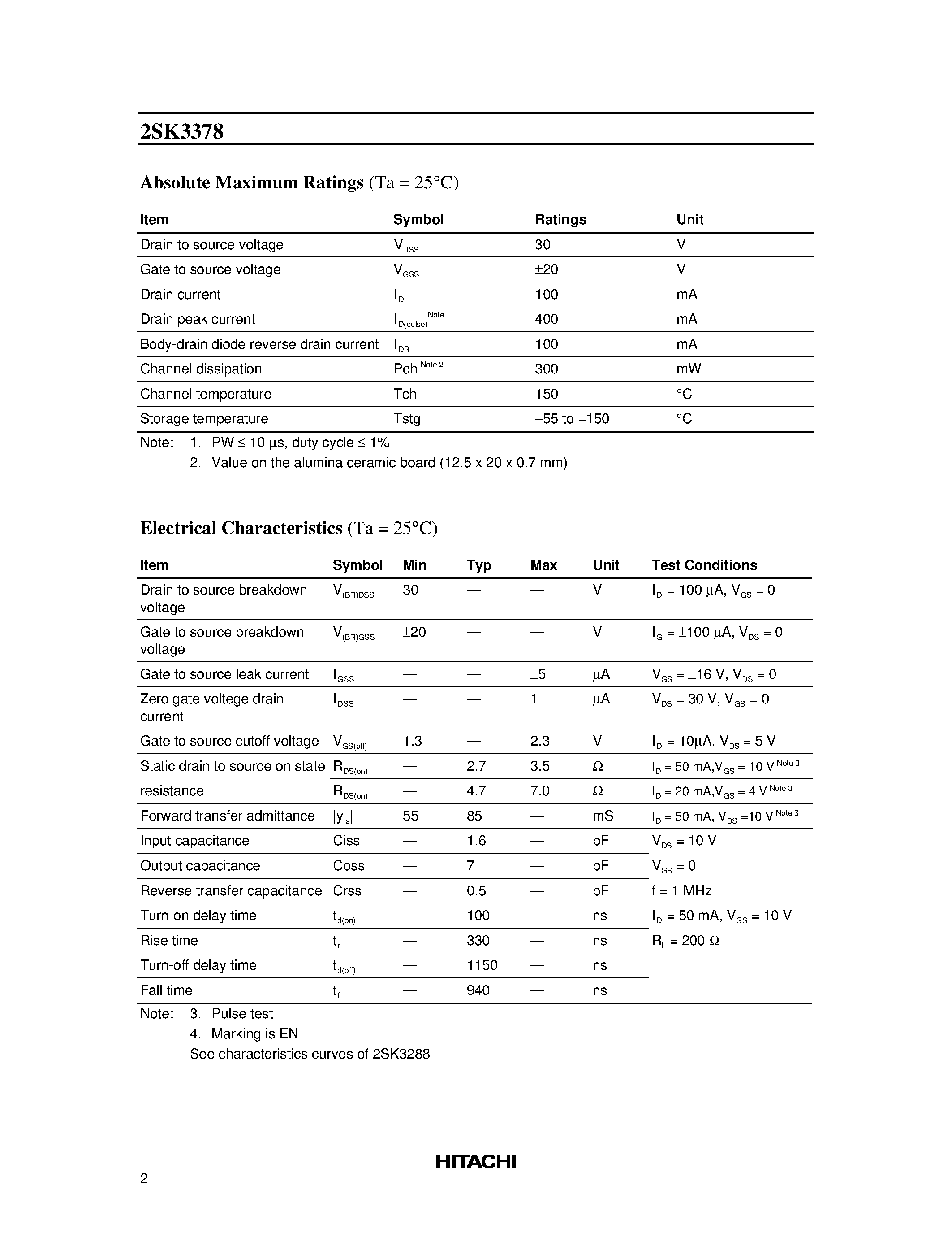 Datasheet 2SK3378 - Silicon N Channel MOS FET High Speed Switching page 2