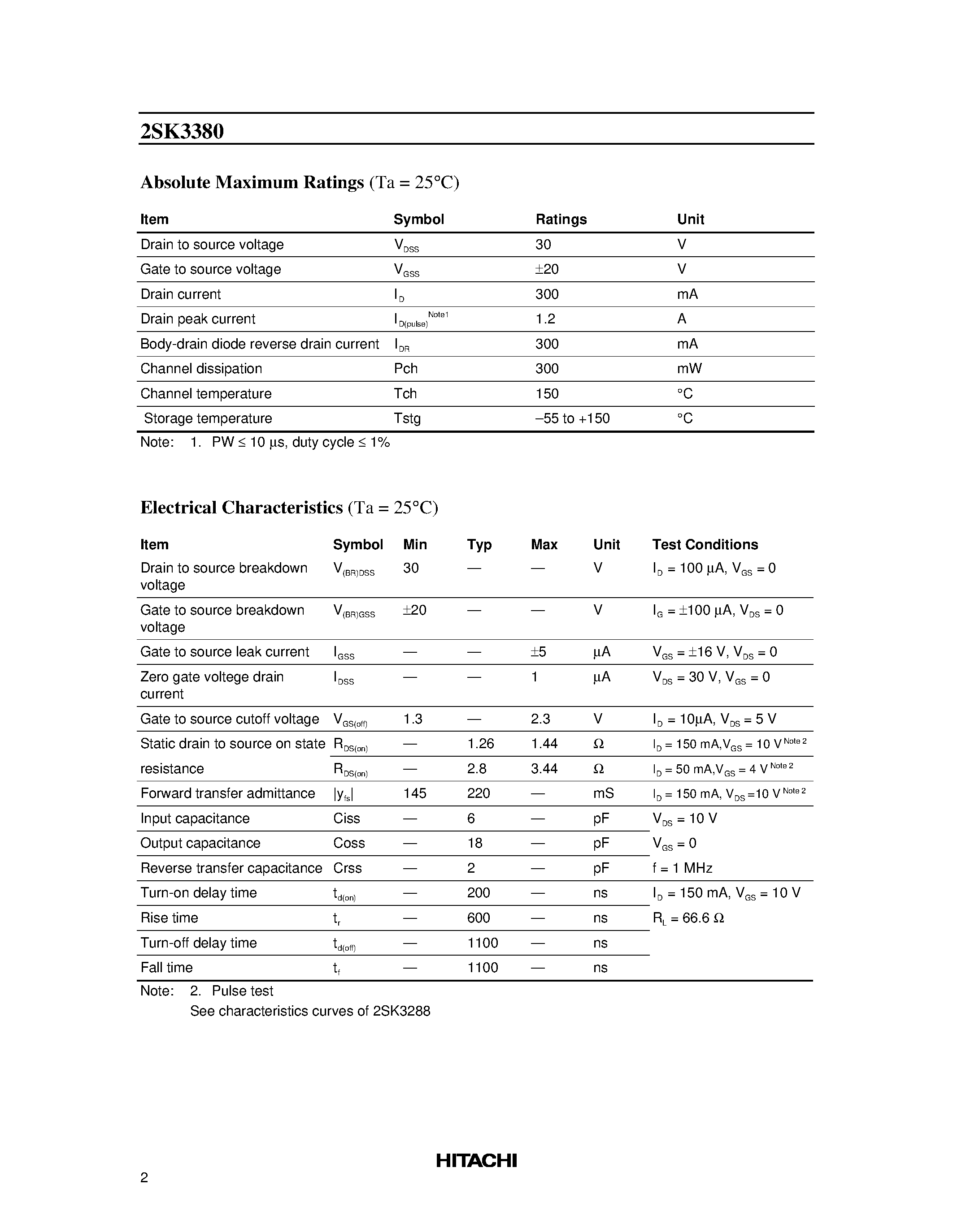Datasheet 2SK3380 - Silicon N Channel MOS FET High Speed Switching page 2